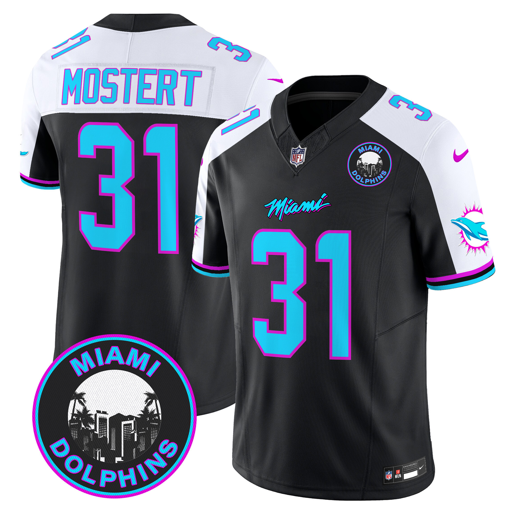 Men's Raheem Mostert Miami Dolphins "Miami Vice" Vapor Limited Black Alternate Jersey V3 - All Stitched