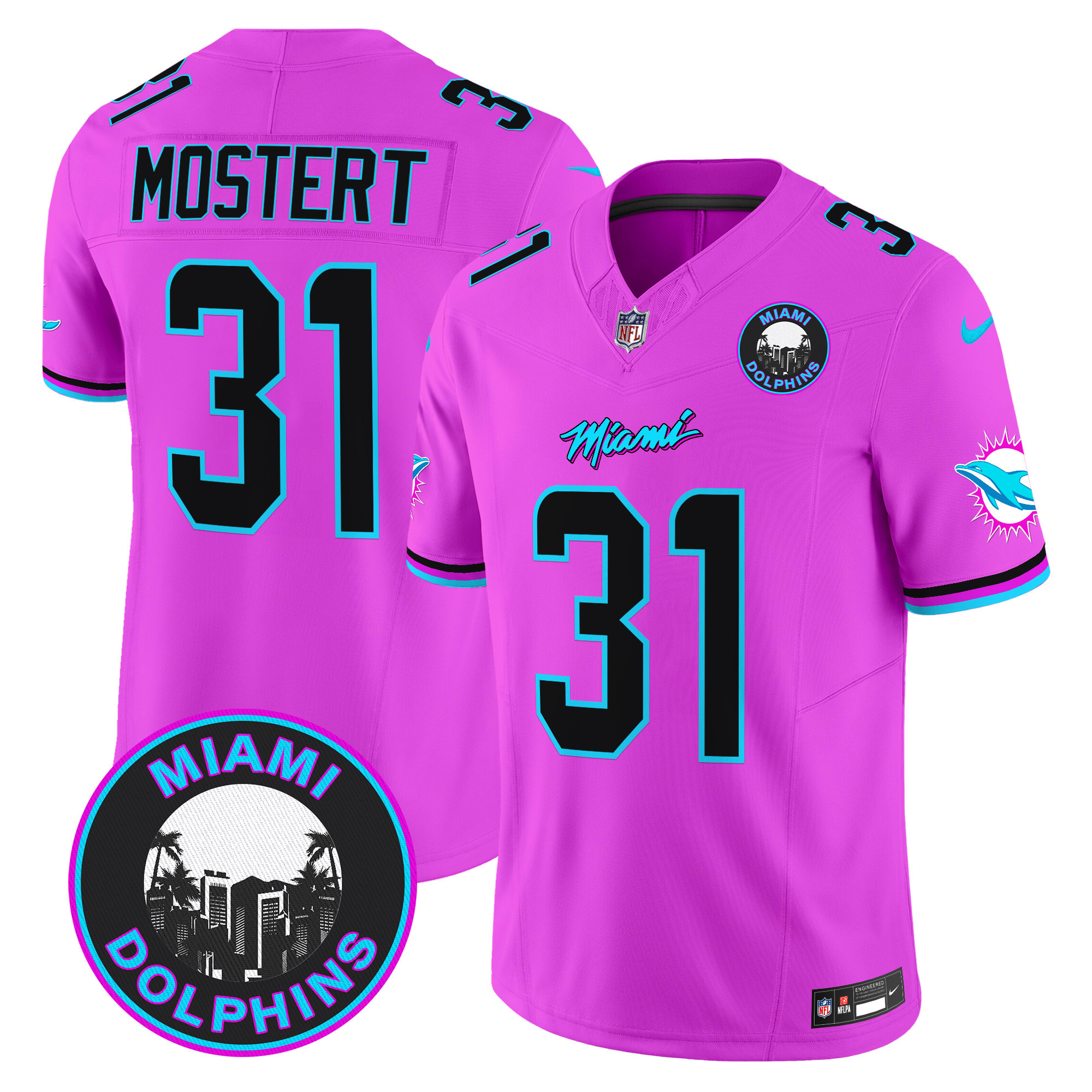 Men's Raheem Mostert Miami Dolphins "Miami Vice" Vapor Limited Pink Jersey V3 - All Stitched