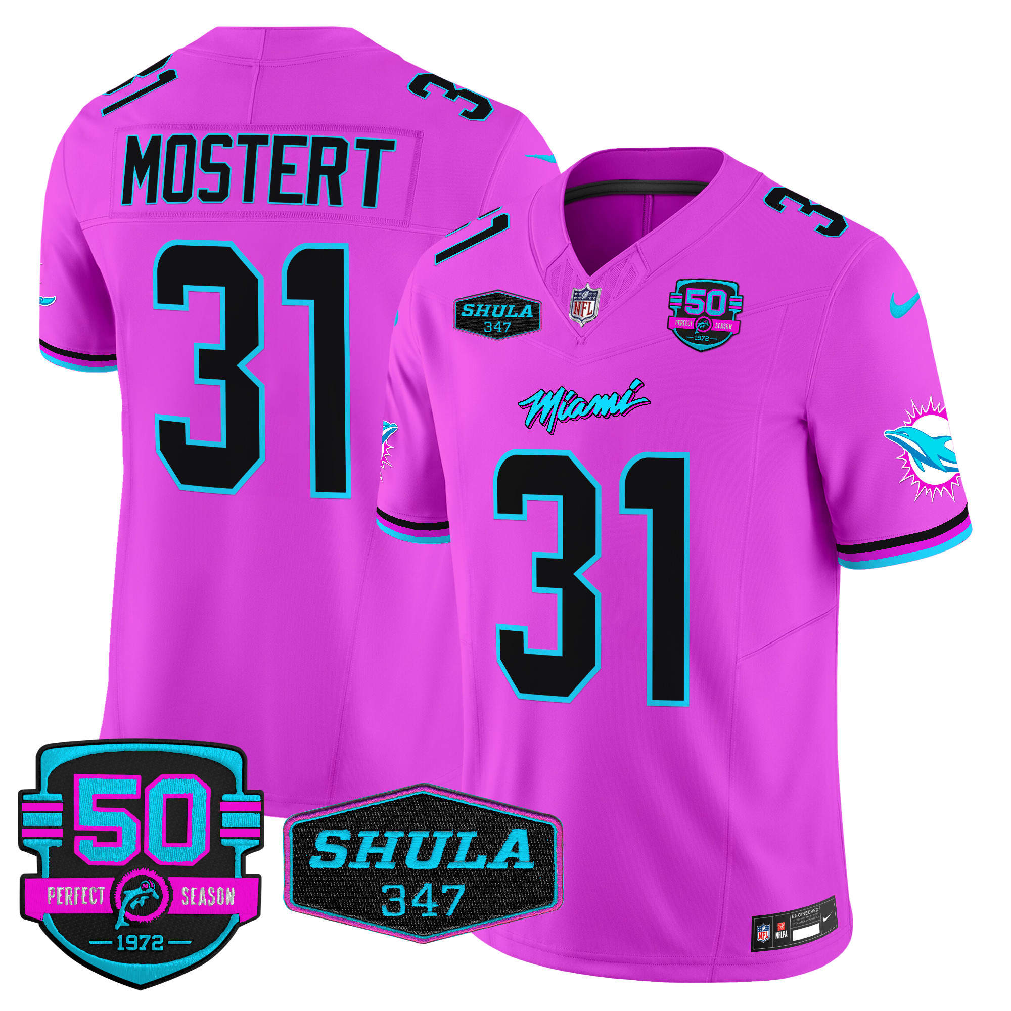 Men's Raheem Mostert Miami Dolphins "Miami Vice" Vapor Limited Pink Jersey V4 - All Stitched