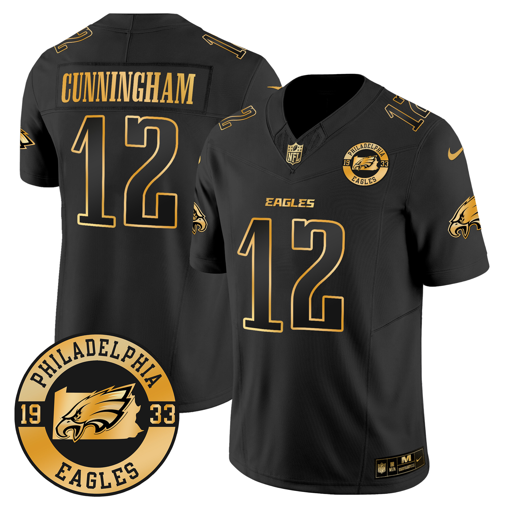 Men's Randall Cunningham Philadelphia Eagles 2024 Gold Vapor Limited Black Gold Jersey - All Stitched
