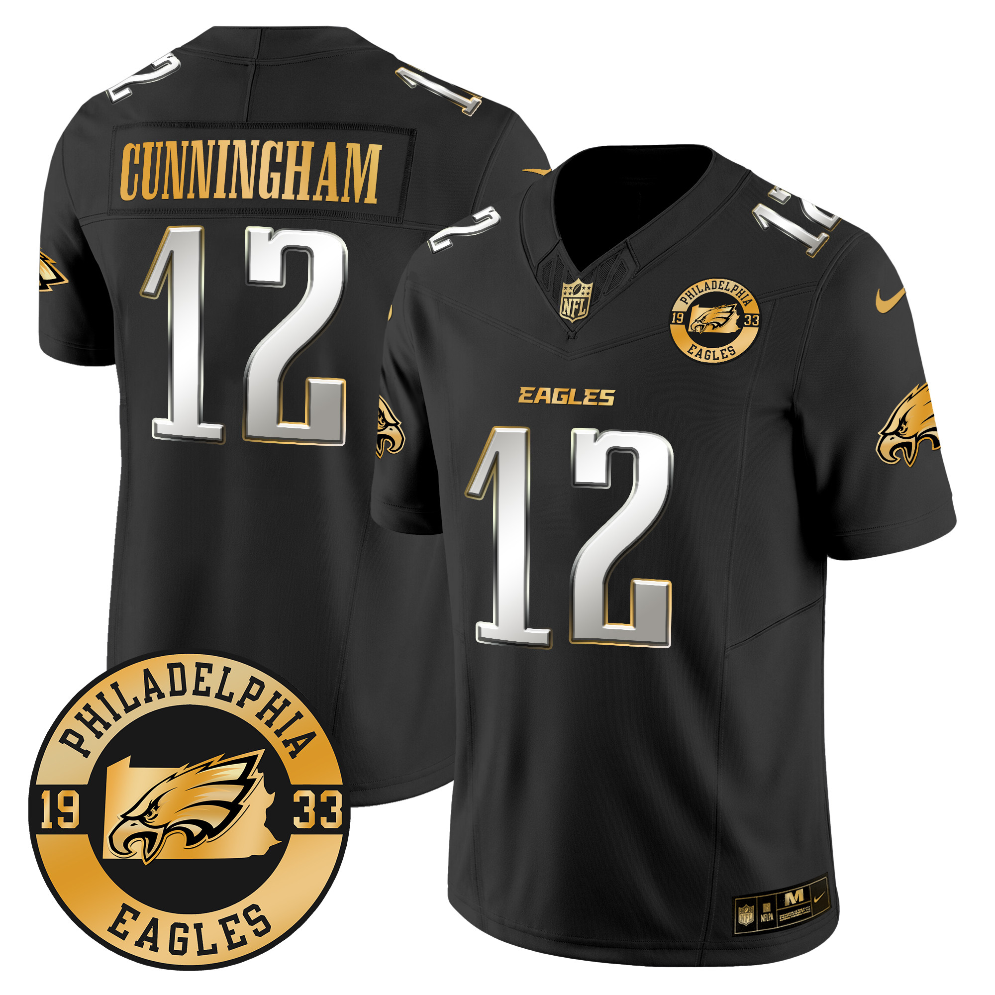 Men's Randall Cunningham Philadelphia Eagles 2024 Gold Vapor Limited Black Limited Jersey - All Stitched