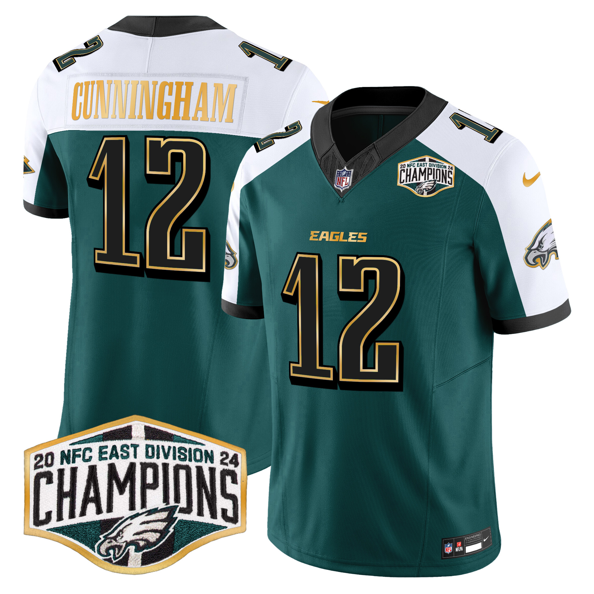 Men's Randall Cunningham Philadelphia Eagles 2024 NFC East Division Champions Gold Trim Vapor Limited Green Alternate Jersey - All Stitched
