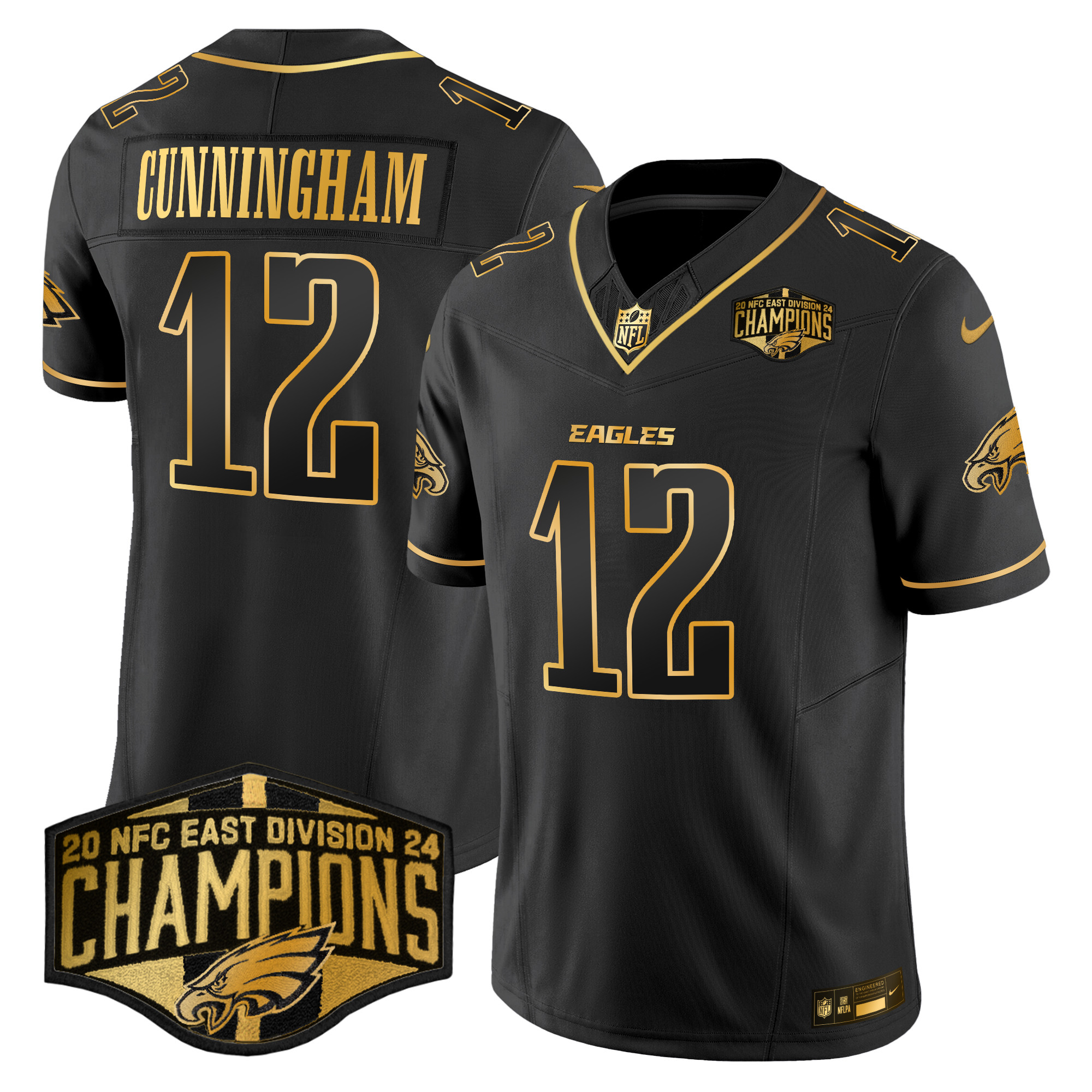Men's Randall Cunningham Philadelphia Eagles 2024 NFC East Division Champions Gold Vapor Limited Black Gold Jersey - All Stitched