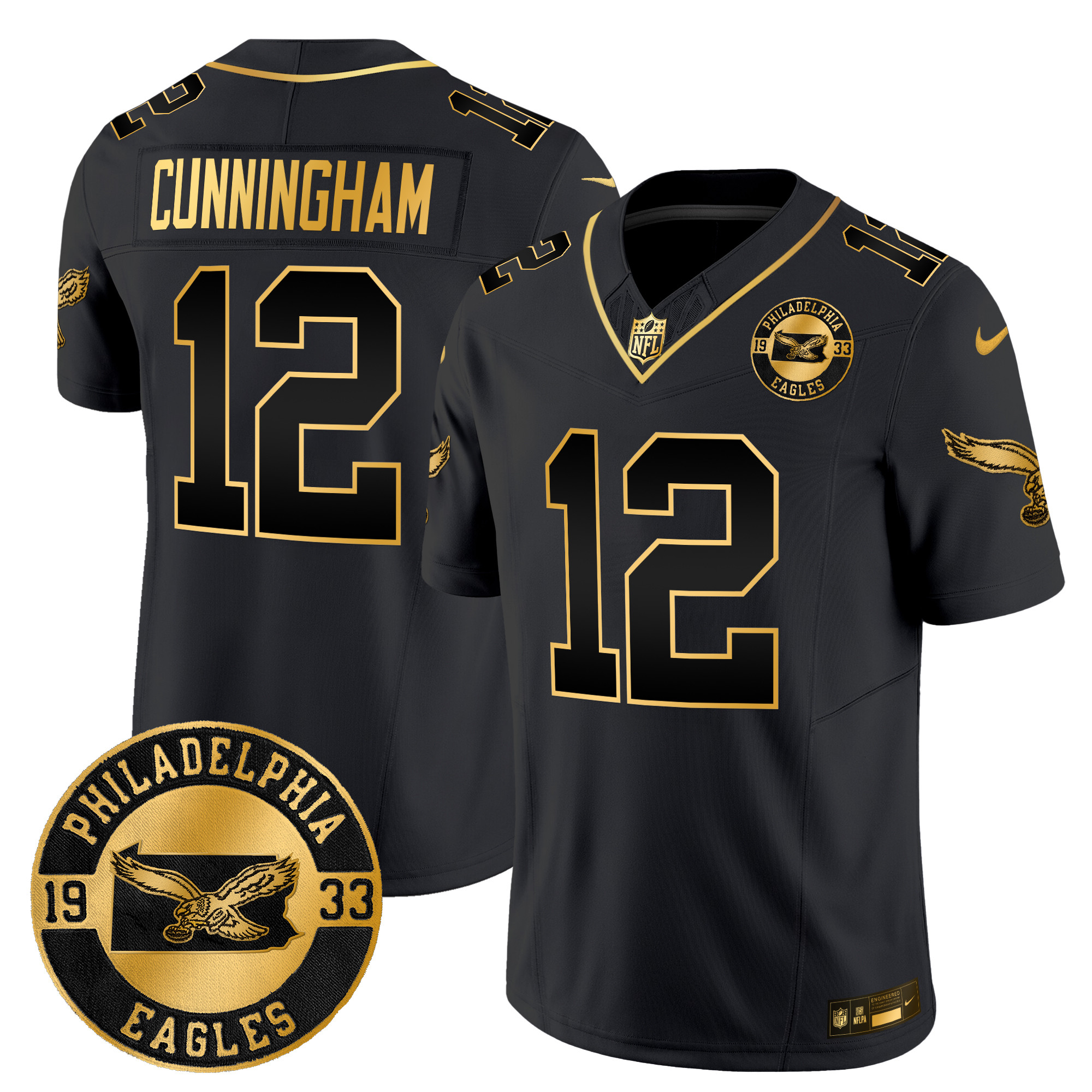 Men's Randall Cunningham Philadelphia Eagles 2024 Throwback Gold Vapor Limited Black Gold Jersey - All Stitched
