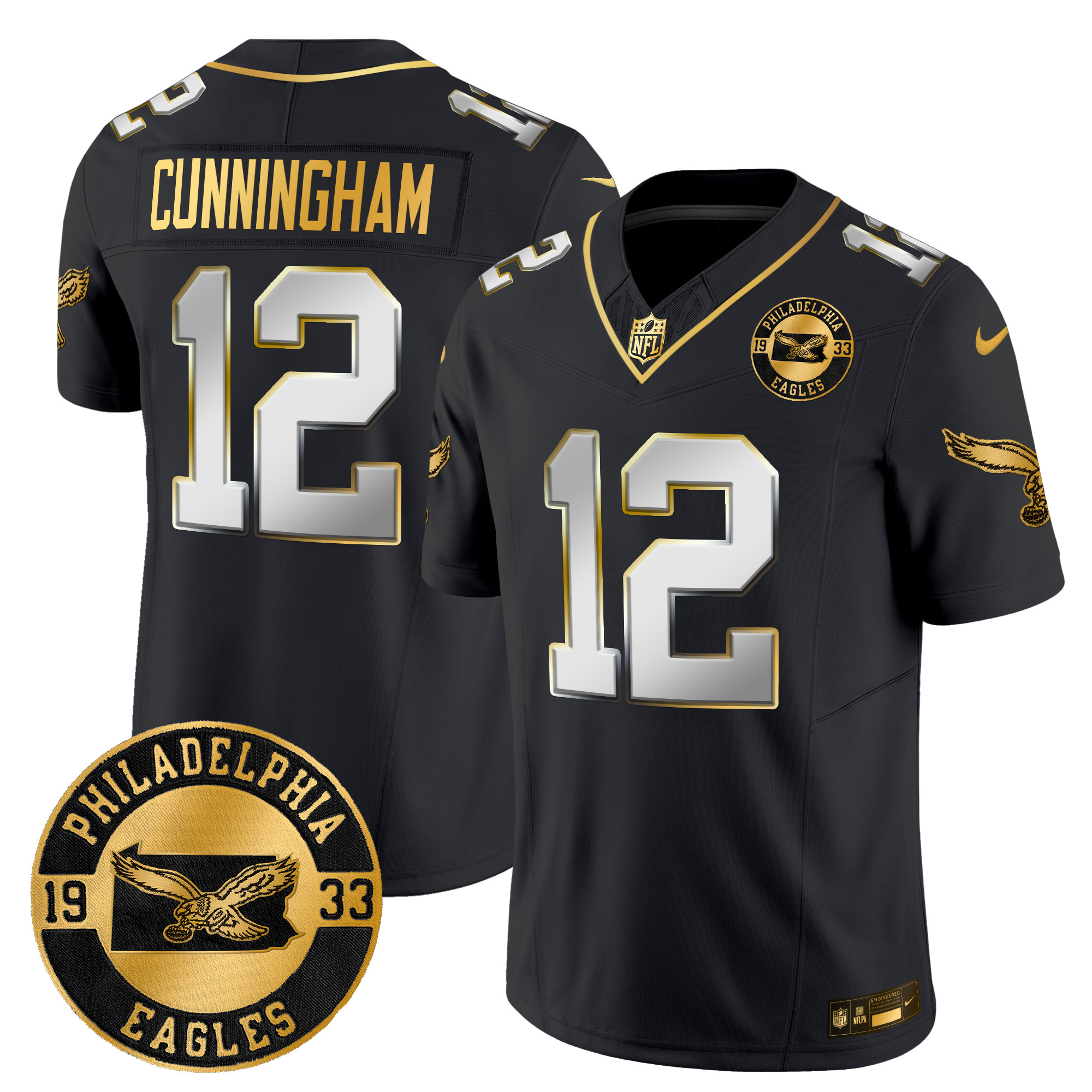 Men's Randall Cunningham Philadelphia Eagles 2024 Throwback Gold Vapor Limited Black Limited Jersey - All Stitched
