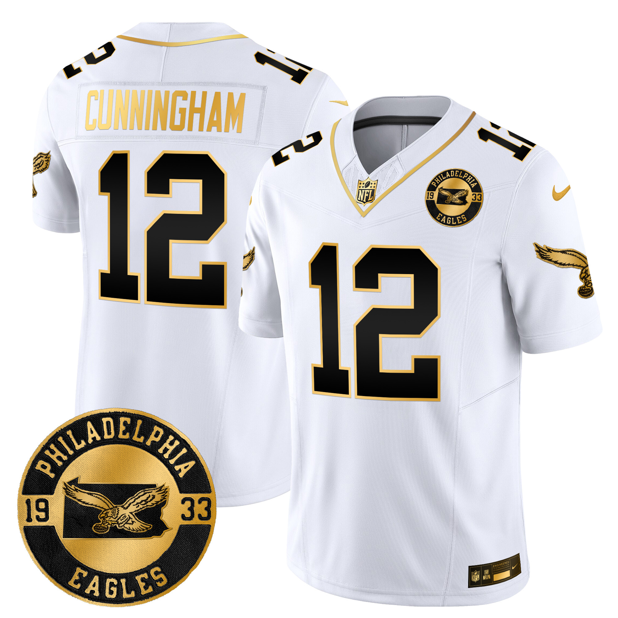 Men's Randall Cunningham Philadelphia Eagles 2024 Throwback Gold Vapor Limited White Gold Jersey - All Stitched
