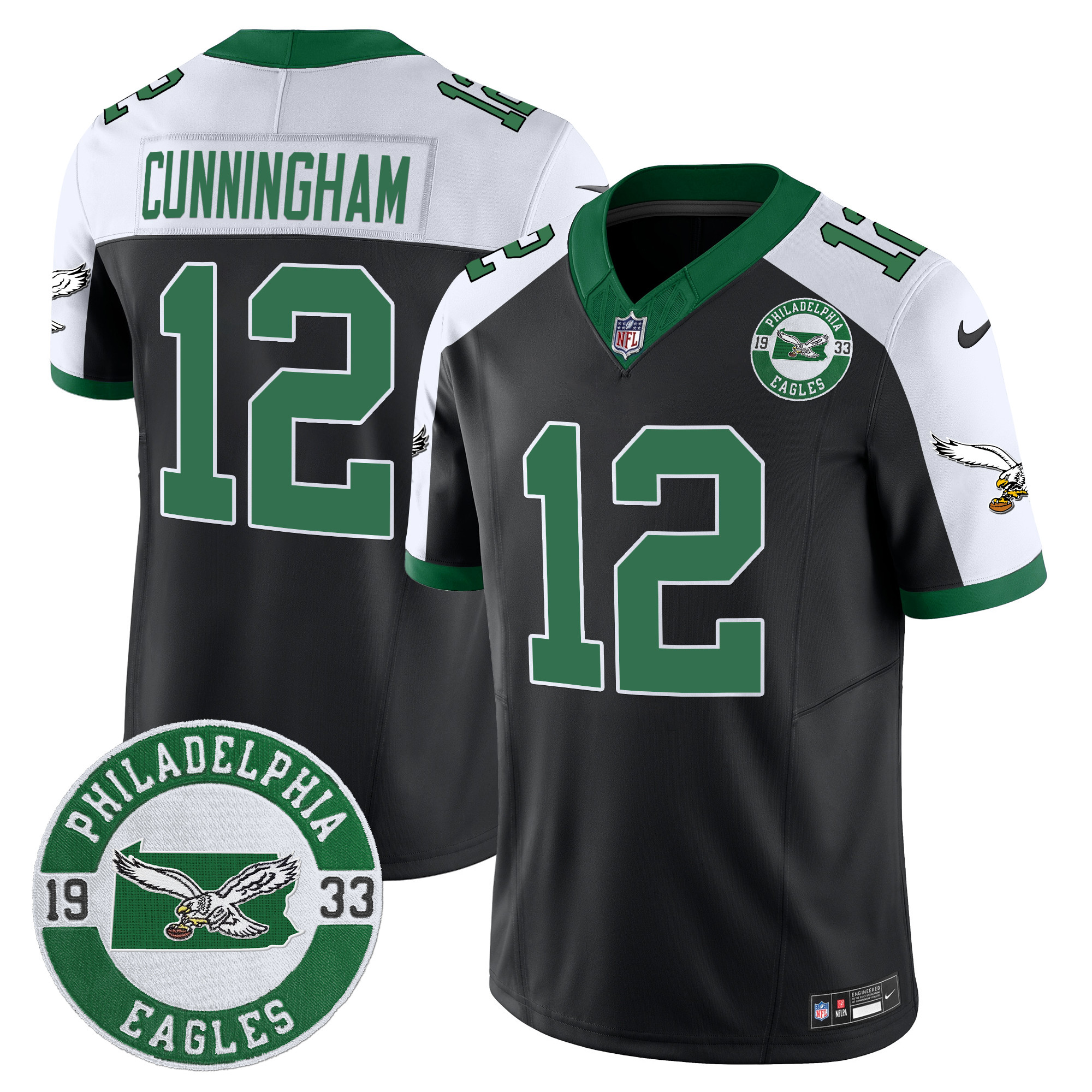 Men's Randall Cunningham Philadelphia Eagles 2024 Throwback Vapor Limited Black Alternate Jersey - All Stitched