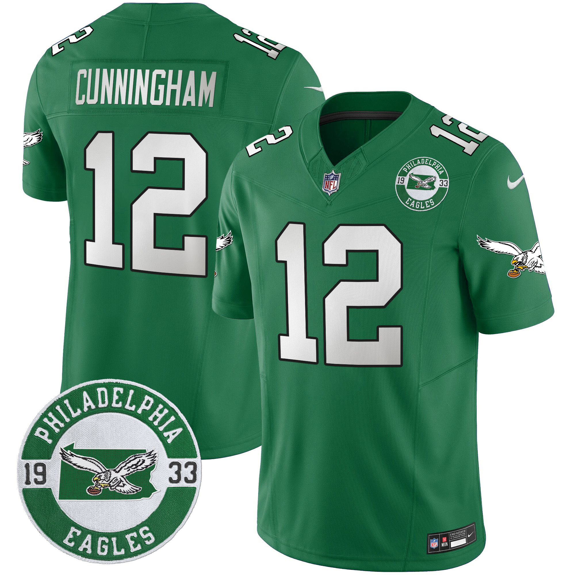 Men's Randall Cunningham Philadelphia Eagles 2024 Throwback Vapor Limited Kelly Green Jersey - All Stitched