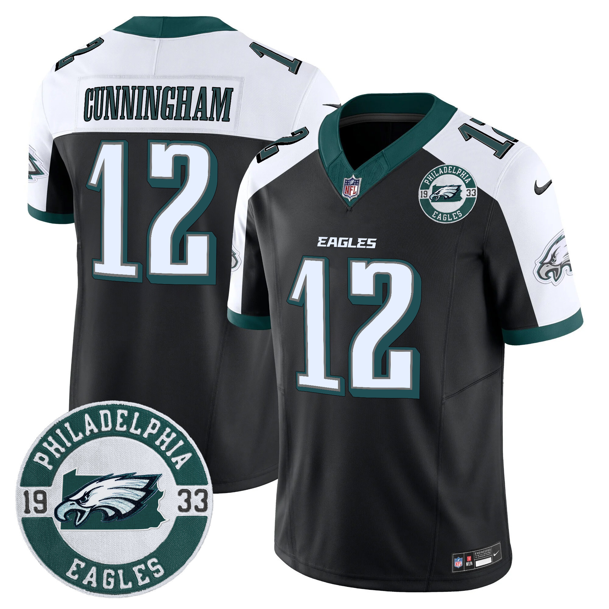 Men's Randall Cunningham Philadelphia Eagles 2024 Vapor Limited Black Alternate Jersey - All Stitched
