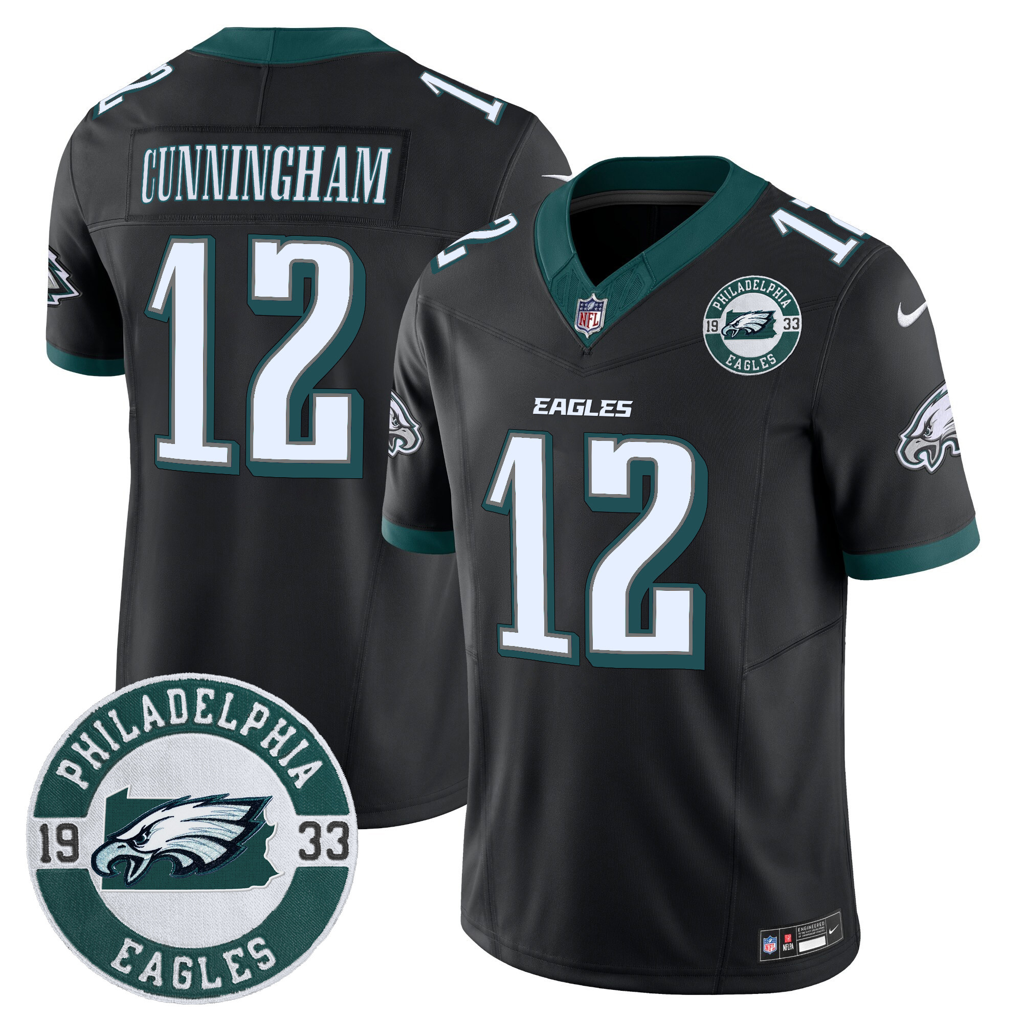 Men's Randall Cunningham Philadelphia Eagles 2024 Vapor Limited Black Jersey - All Stitched