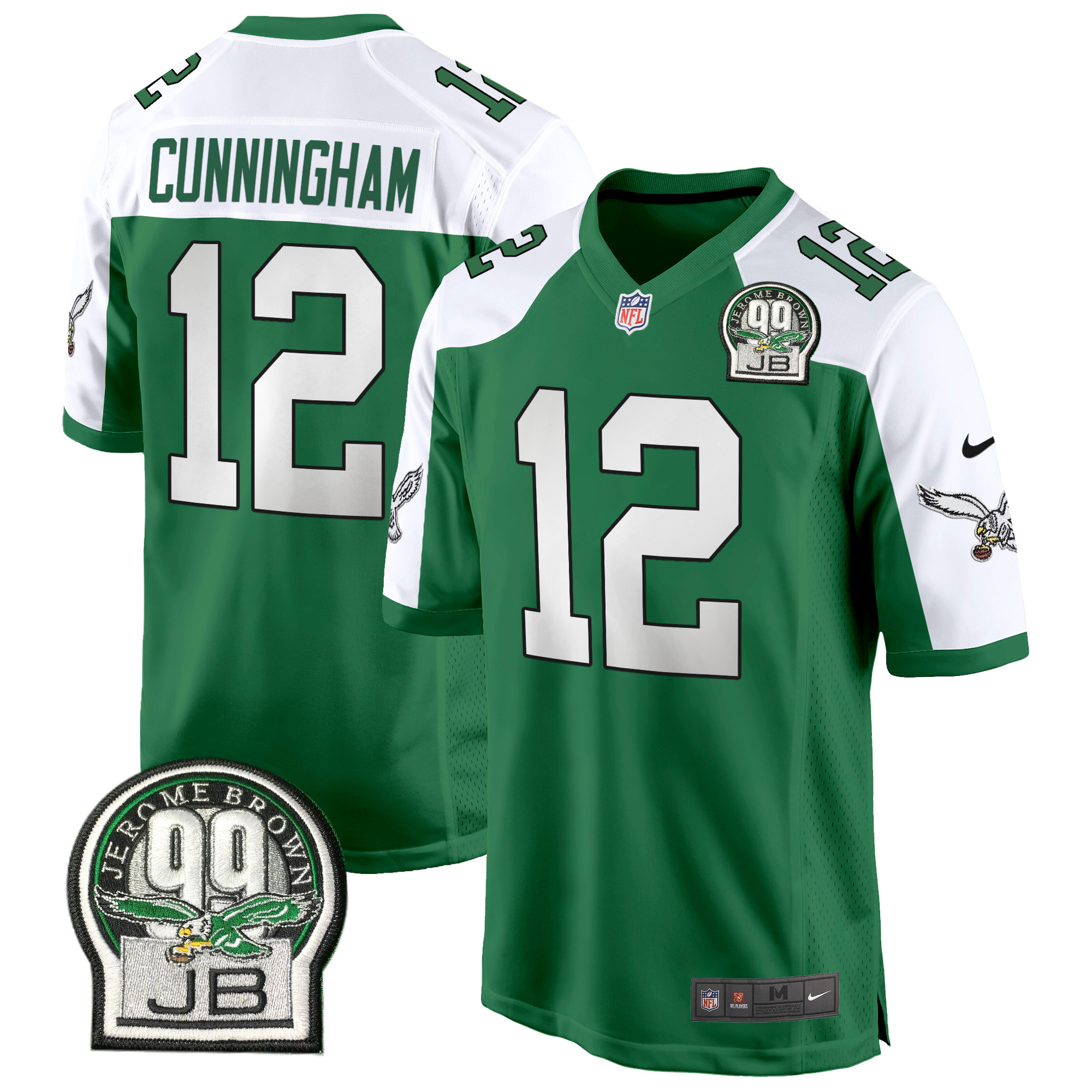 Men's Randall Cunningham Philadelphia Eagles Jerome Brown Patch Kelly Green Game Kelly Alternate Jersey - All Stitched