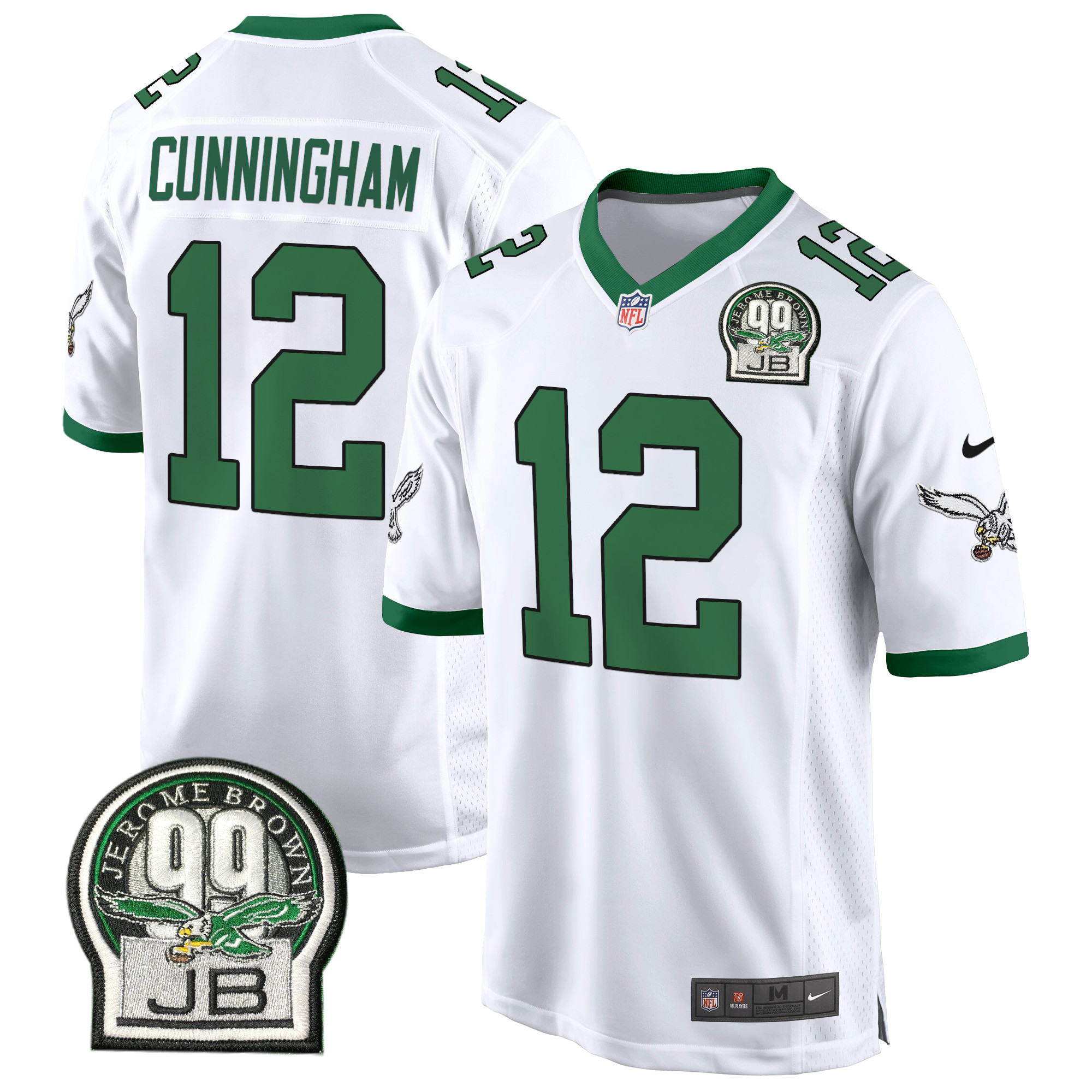 Men's Randall Cunningham Philadelphia Eagles Jerome Brown Patch Kelly Green Game Kelly White Jersey - All Stitched