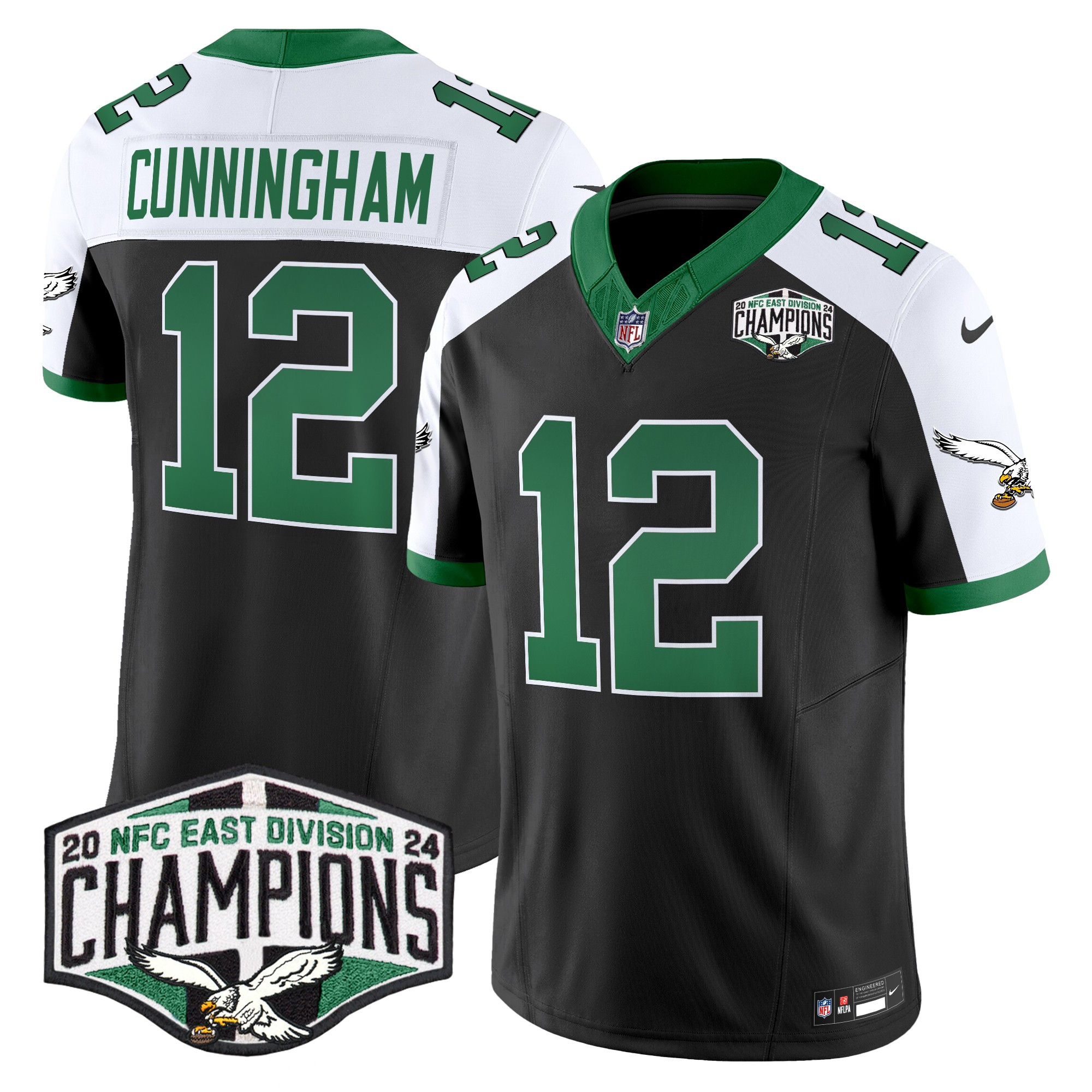 Men's Randall Cunningham Philadelphia Eagles Kelly Green 2024 NFC East Division Champions Vapor Limited Black Alternate Jersey - All Stitched