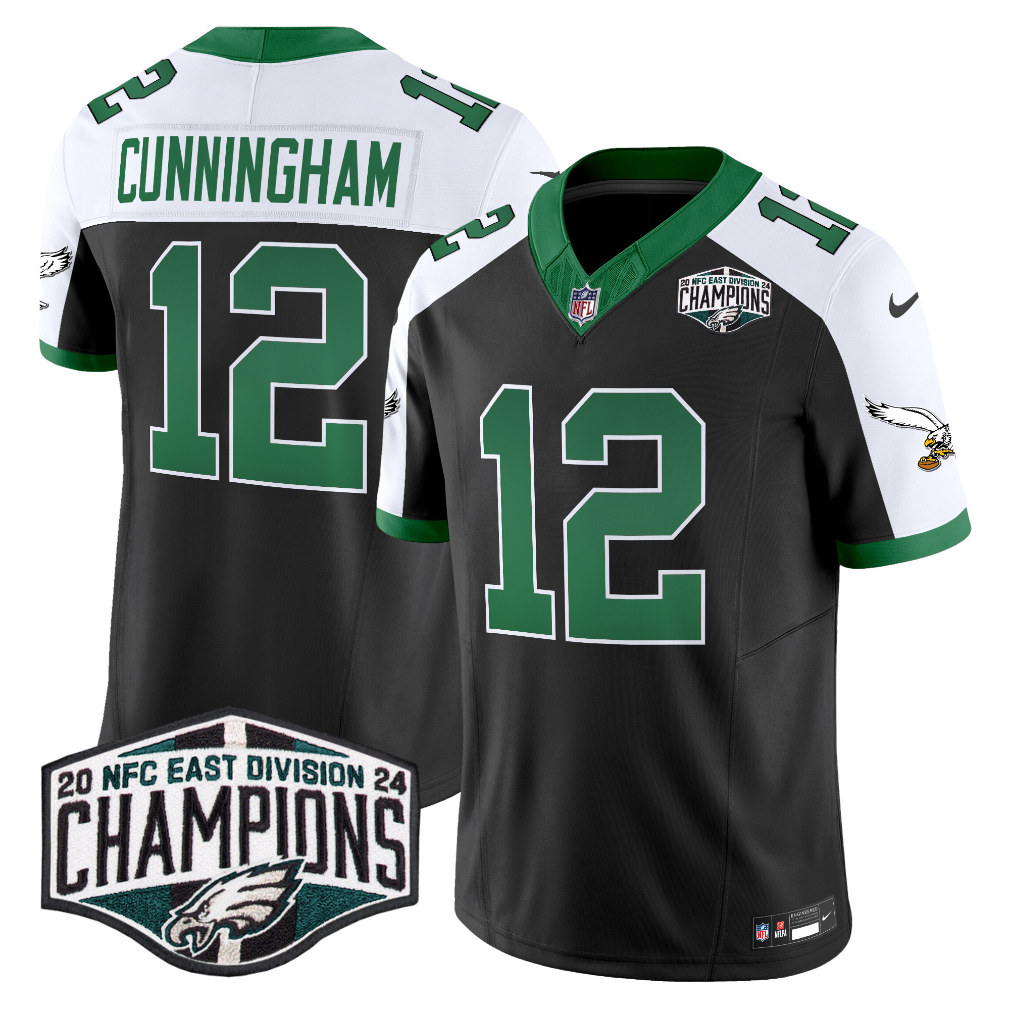 Men's Randall Cunningham Philadelphia Eagles Kelly Green 2024 NFC East Division Champions Vapor Limited Black Alternate Jersey - All Stitched