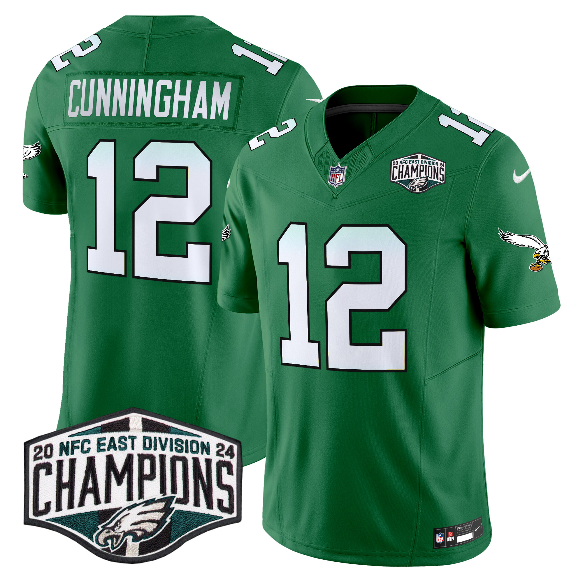 Men's Randall Cunningham Philadelphia Eagles Kelly Green 2024 NFC East Division Champions Vapor Limited Kelly Green Jersey - All Stitched