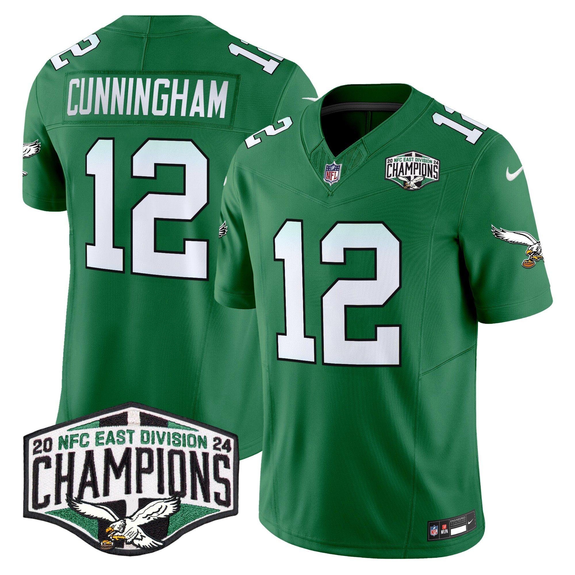 Men's Randall Cunningham Philadelphia Eagles Kelly Green 2024 NFC East Division Champions Vapor Limited Kelly Green Jersey - All Stitched