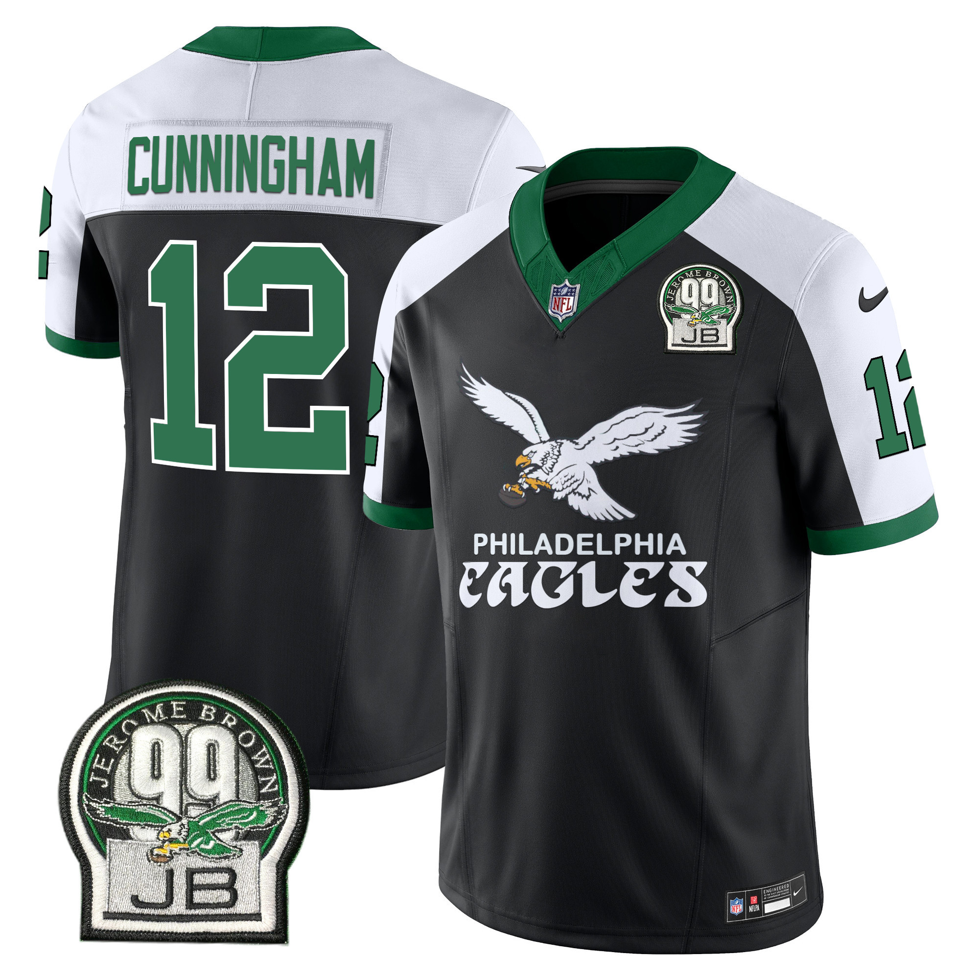 Men's Randall Cunningham Philadelphia Eagles Kelly Green Vapor Limited Black Alternate Jersey V5 - All Stitched