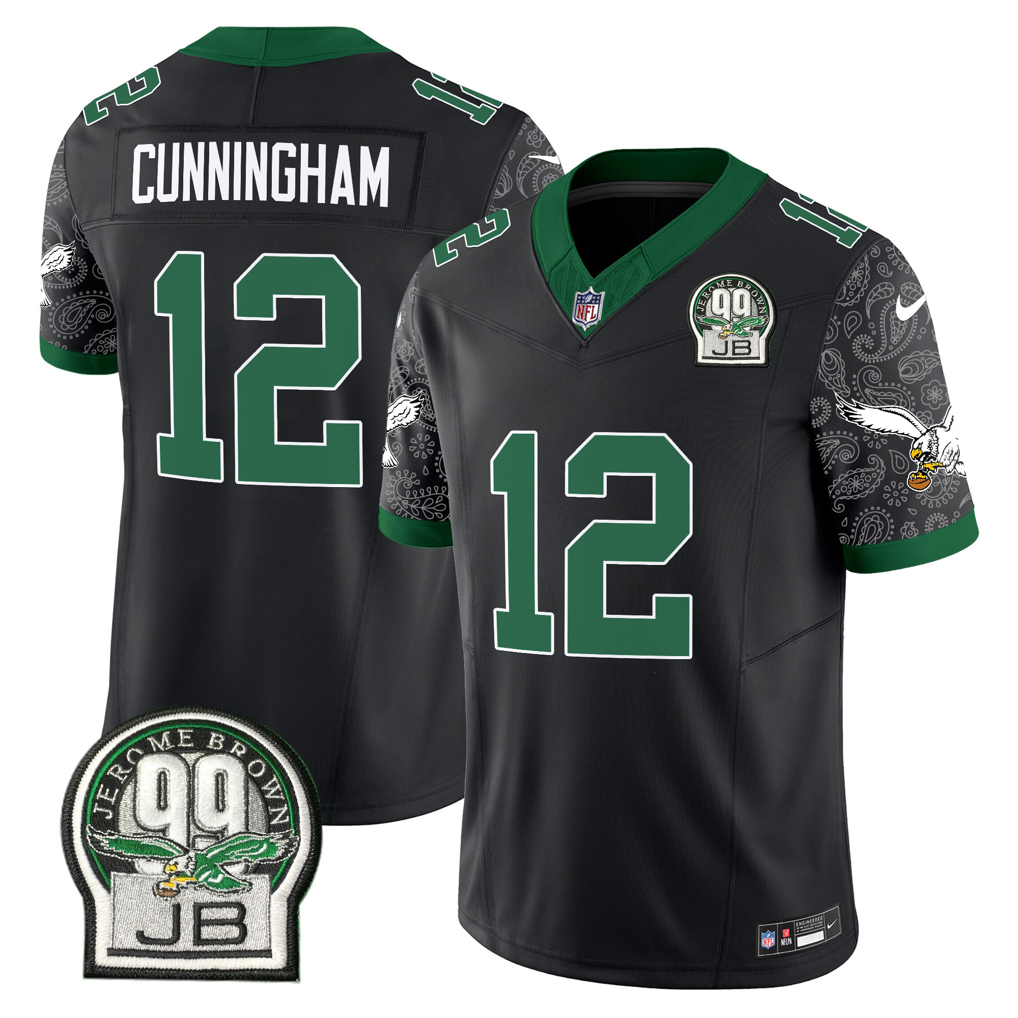 Men's Randall Cunningham Philadelphia Eagles Kelly Green Vapor Limited Black Jersey V4 - All Stitched