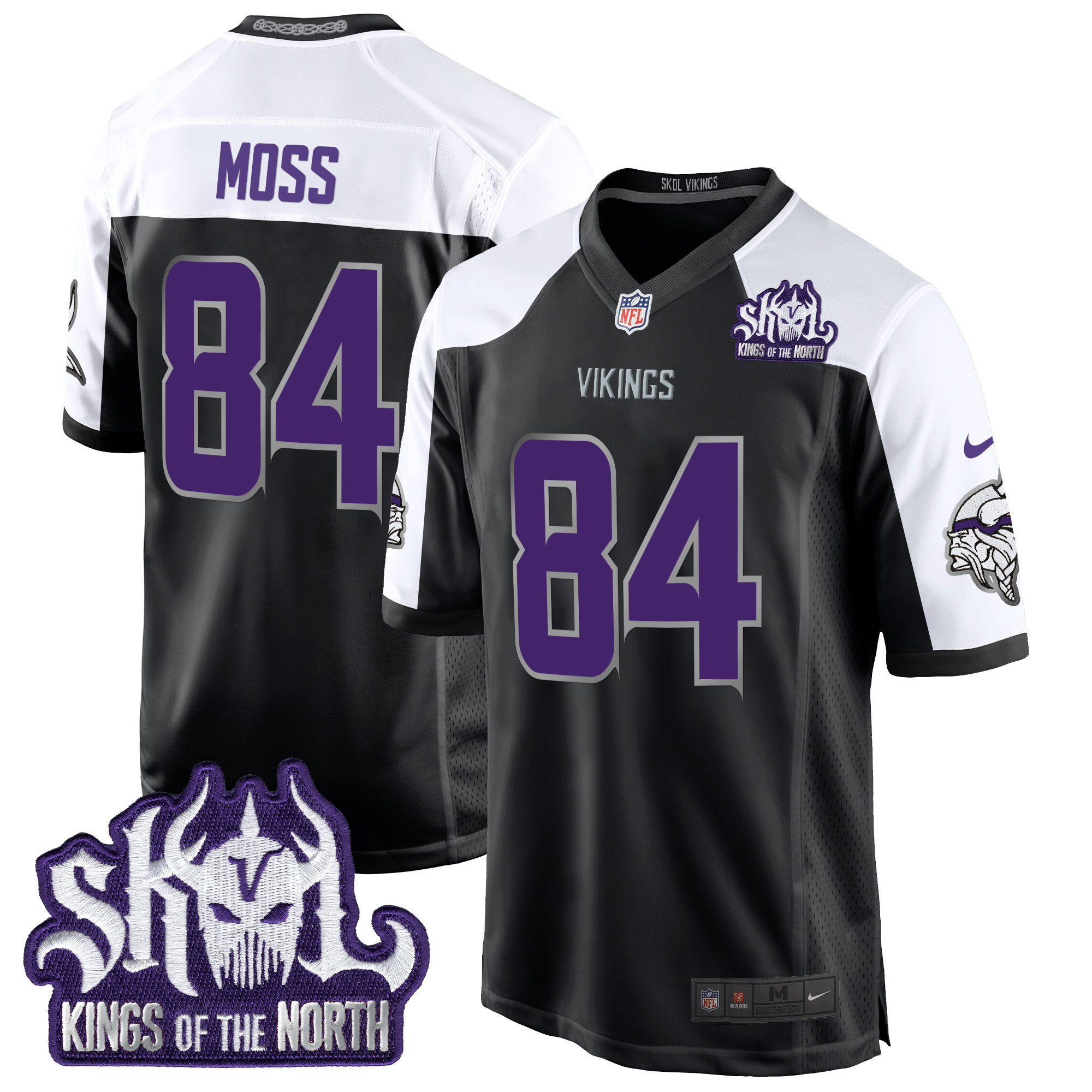 Men's Randy Moss Minnesota Vikings 2024 Winter Warrior Skol Patch Game Black Alternate Jersey - All Stitched
