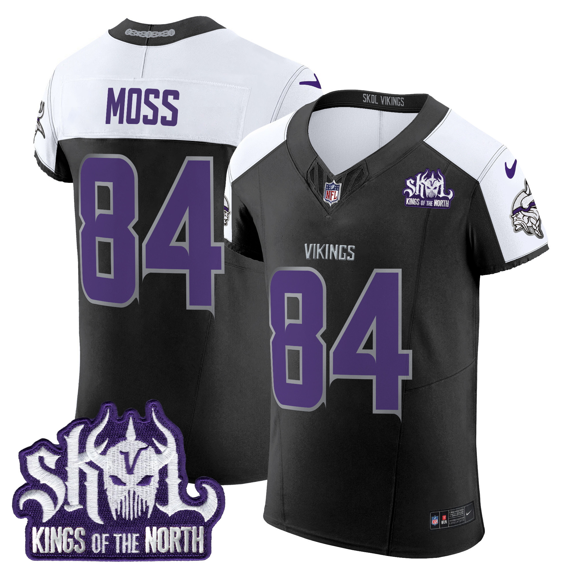 Men's Randy Moss Minnesota Vikings 2024 Winter Warrior Skol Patch Vapor Elite Black Alternate Jersey - All Stitched