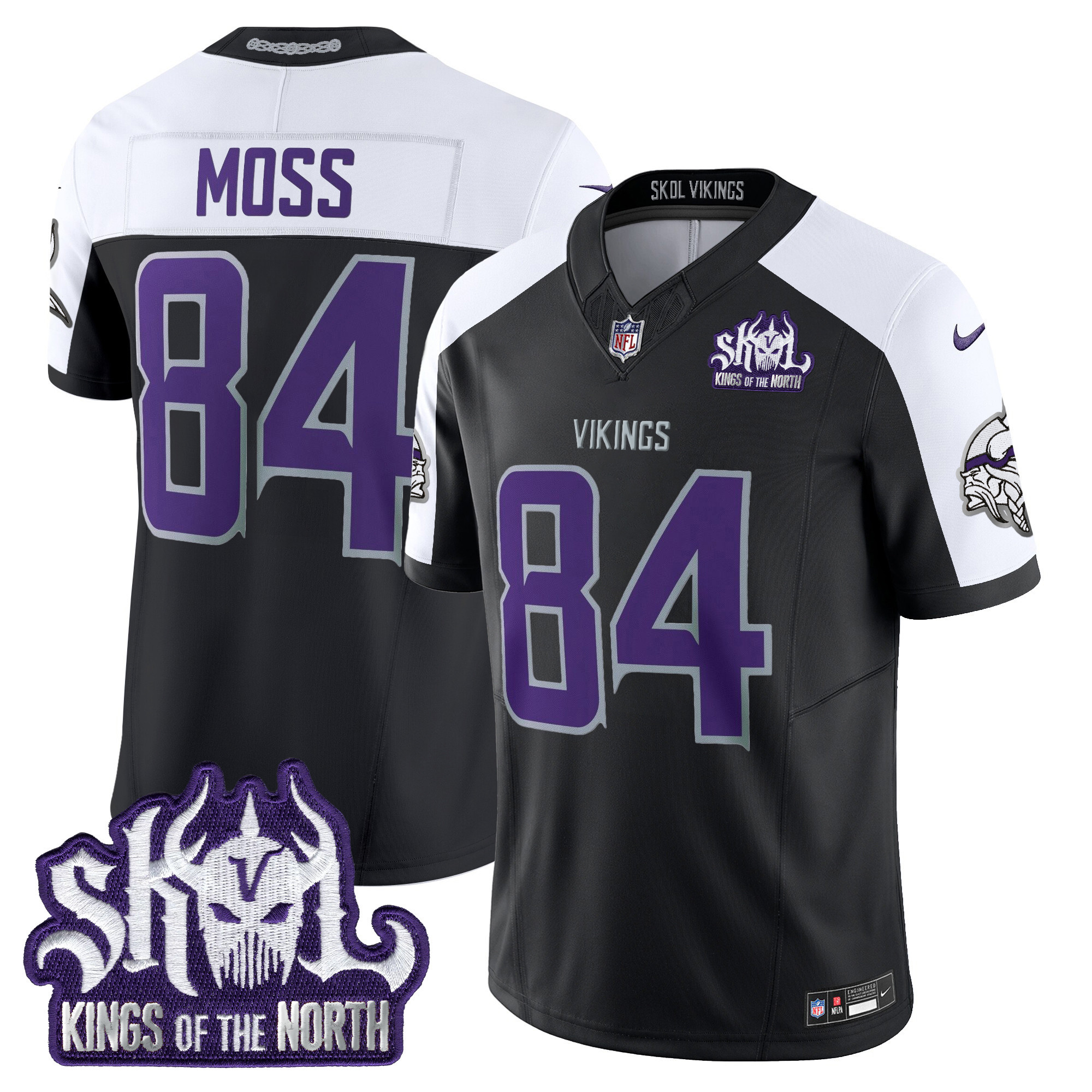 Men's Randy Moss Minnesota Vikings 2024 Winter Warrior Skol Patch Vapor Limited Black Alternate Jersey - All Stitched