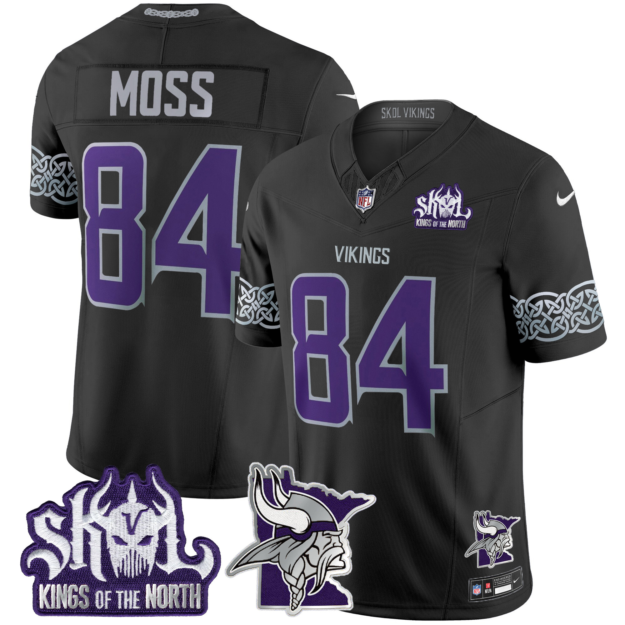 Men's Randy Moss Minnesota Vikings 2024 Winter Warrior Skol Patch Vapor Limited Black Jersey V2 - All Stitched