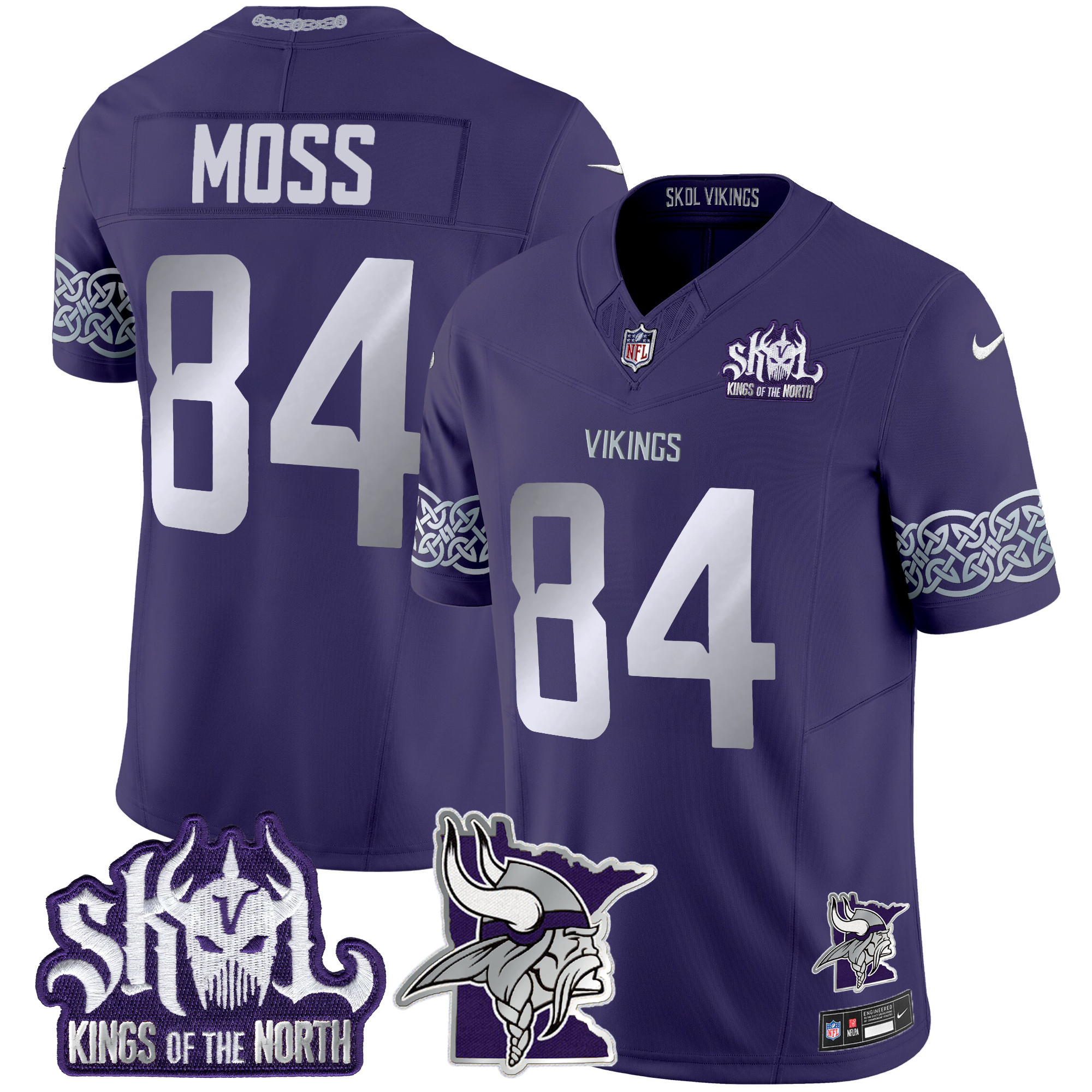 Men's Randy Moss Minnesota Vikings 2024 Winter Warrior Skol Patch Vapor Limited Purple Jersey V2 - All Stitched