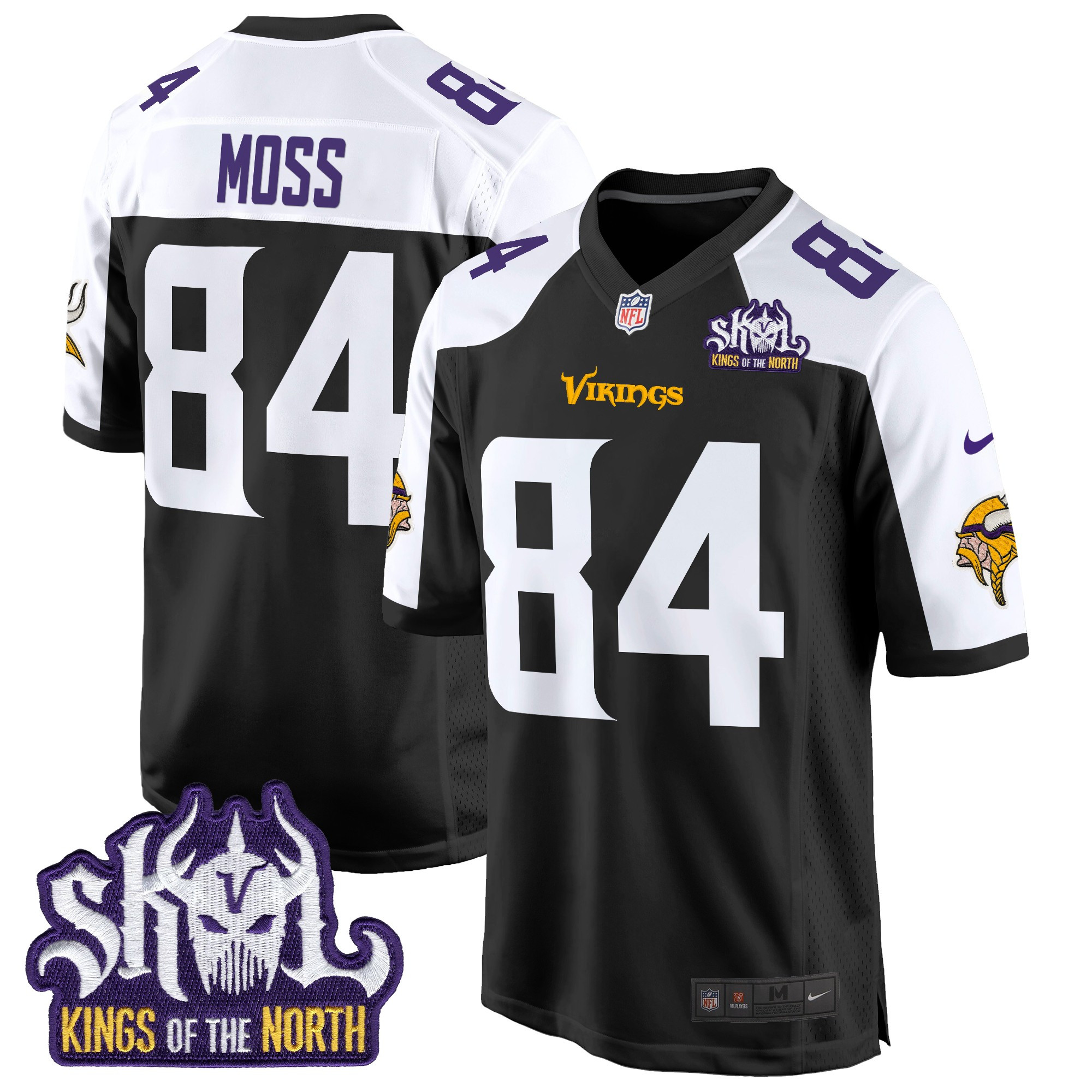 Men's Randy Moss Minnesota Vikings King Of The North Patch Game Black Alternate Jersey - All Stitched
