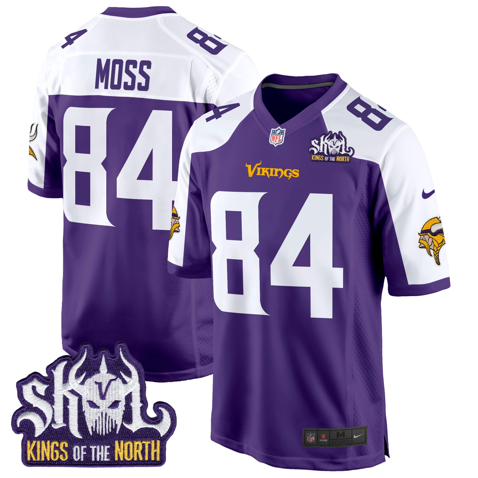 Men's Randy Moss Minnesota Vikings King Of The North Patch Game Purple Alternate Jersey - All Stitched