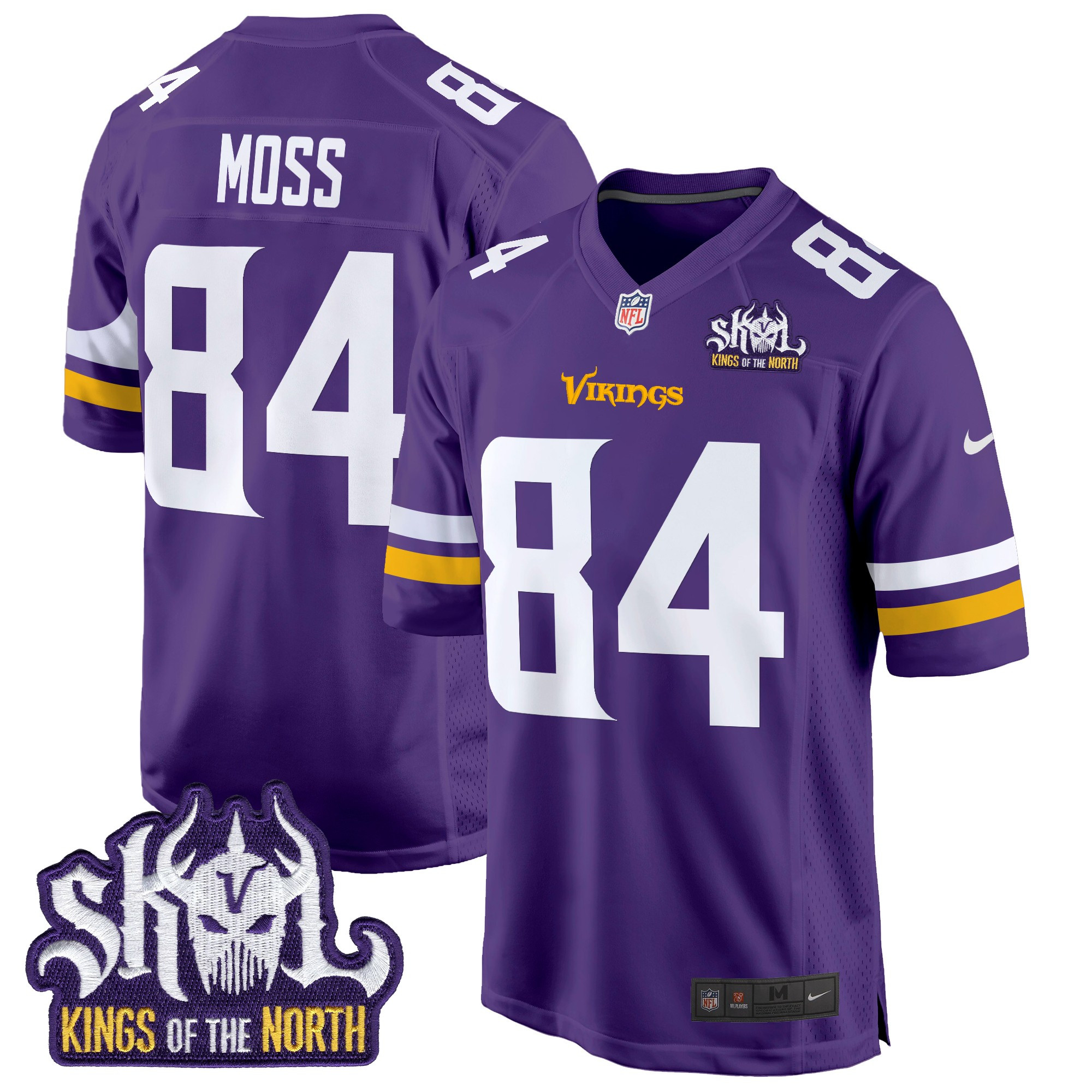 Men's Randy Moss Minnesota Vikings King Of The North Patch Game Purple Jersey - All Stitched