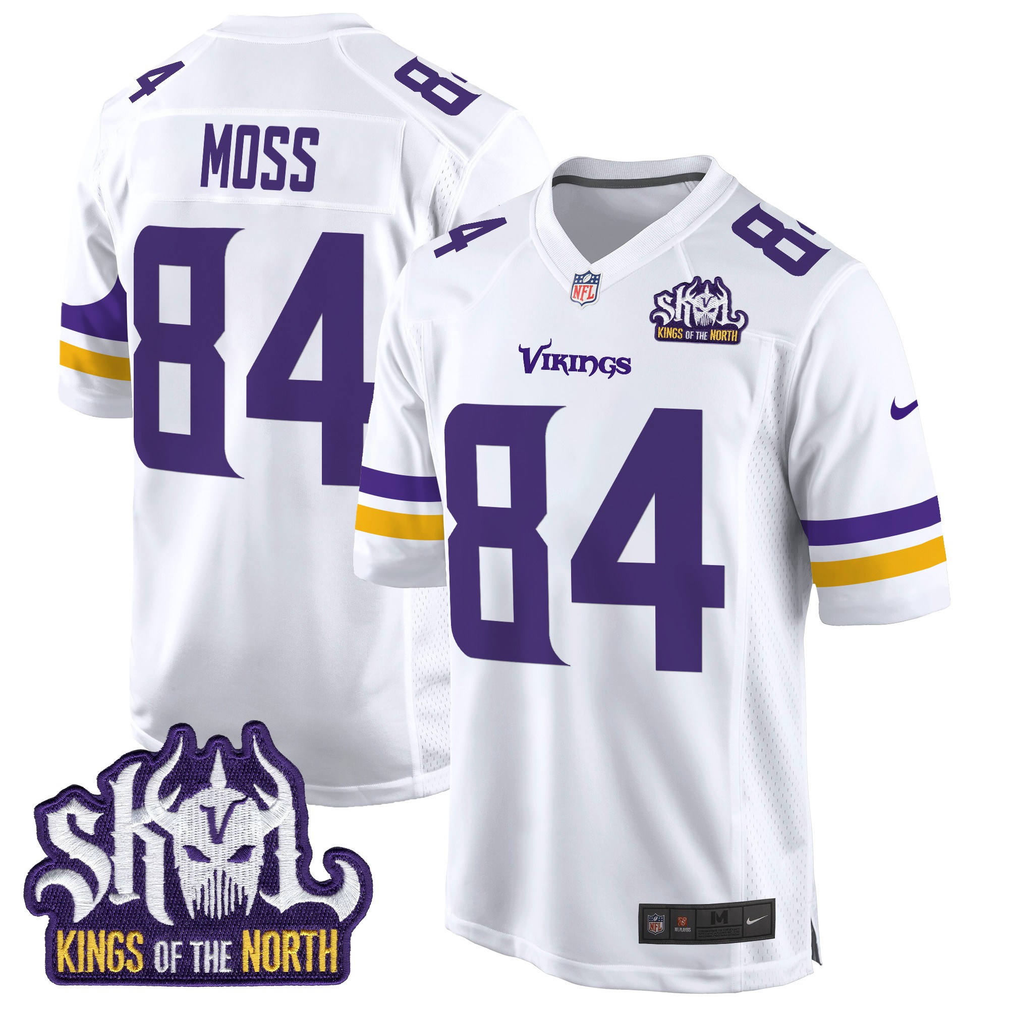 Men's Randy Moss Minnesota Vikings King Of The North Patch Game White Jersey - All Stitched