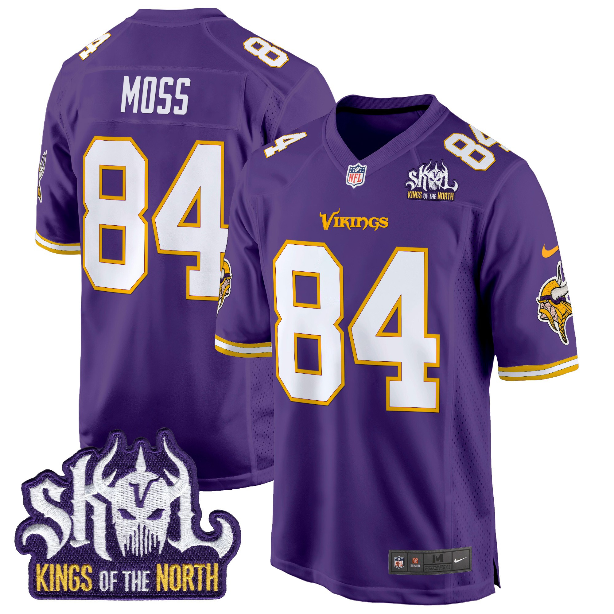 Men's Randy Moss Minnesota Vikings King Of The North Patch Throwback Game Purple Jersey - All Stitched