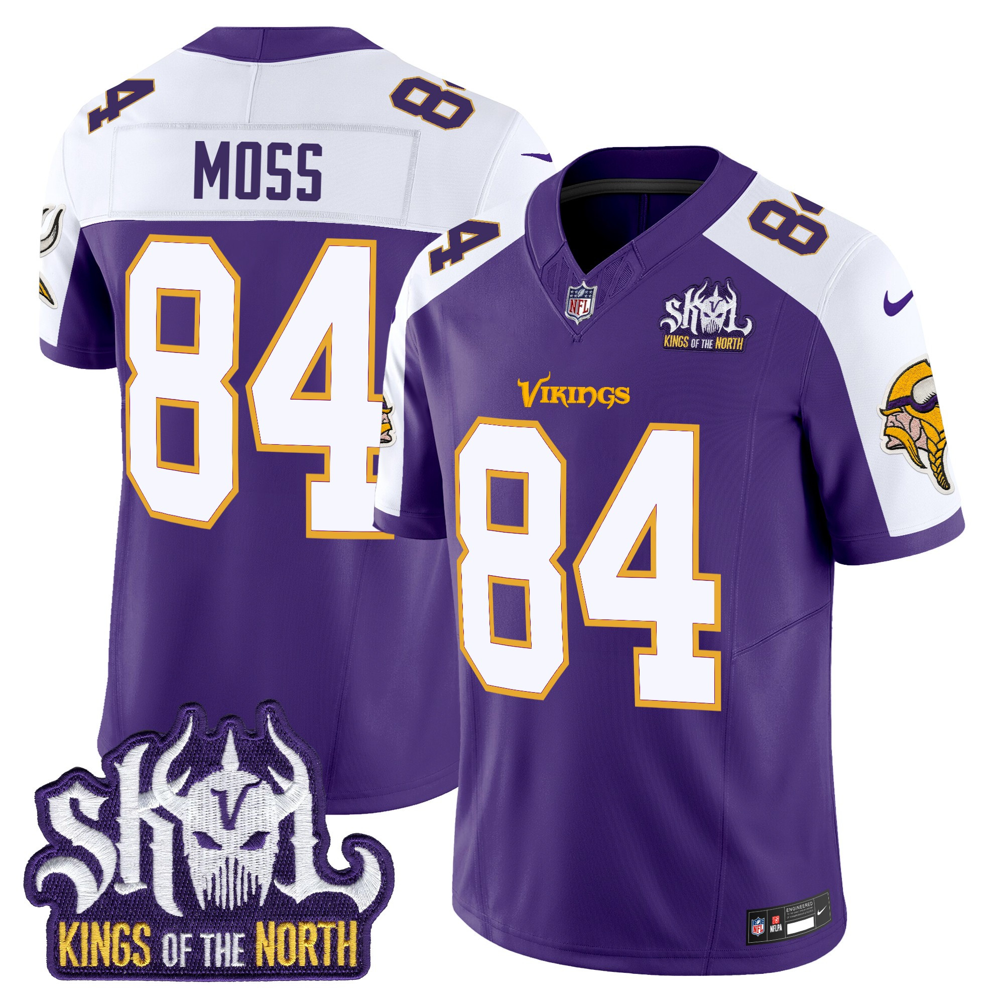Men's Randy Moss Minnesota Vikings King Of The North Patch Throwback Vapor Limited Purple Alternate Jersey - All Stitched