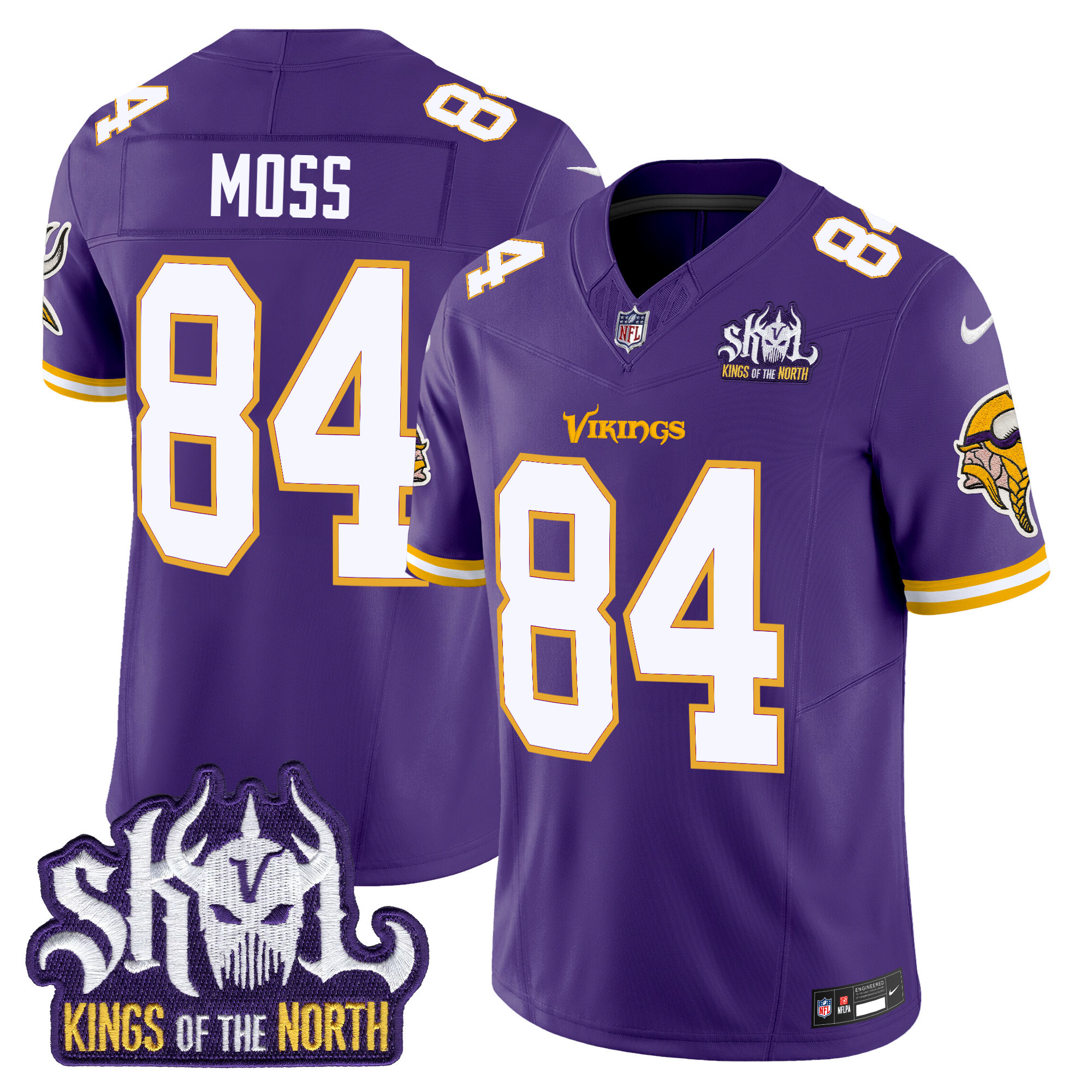Men's Randy Moss Minnesota Vikings King Of The North Patch Throwback Vapor Limited Purple Jersey - All Stitched