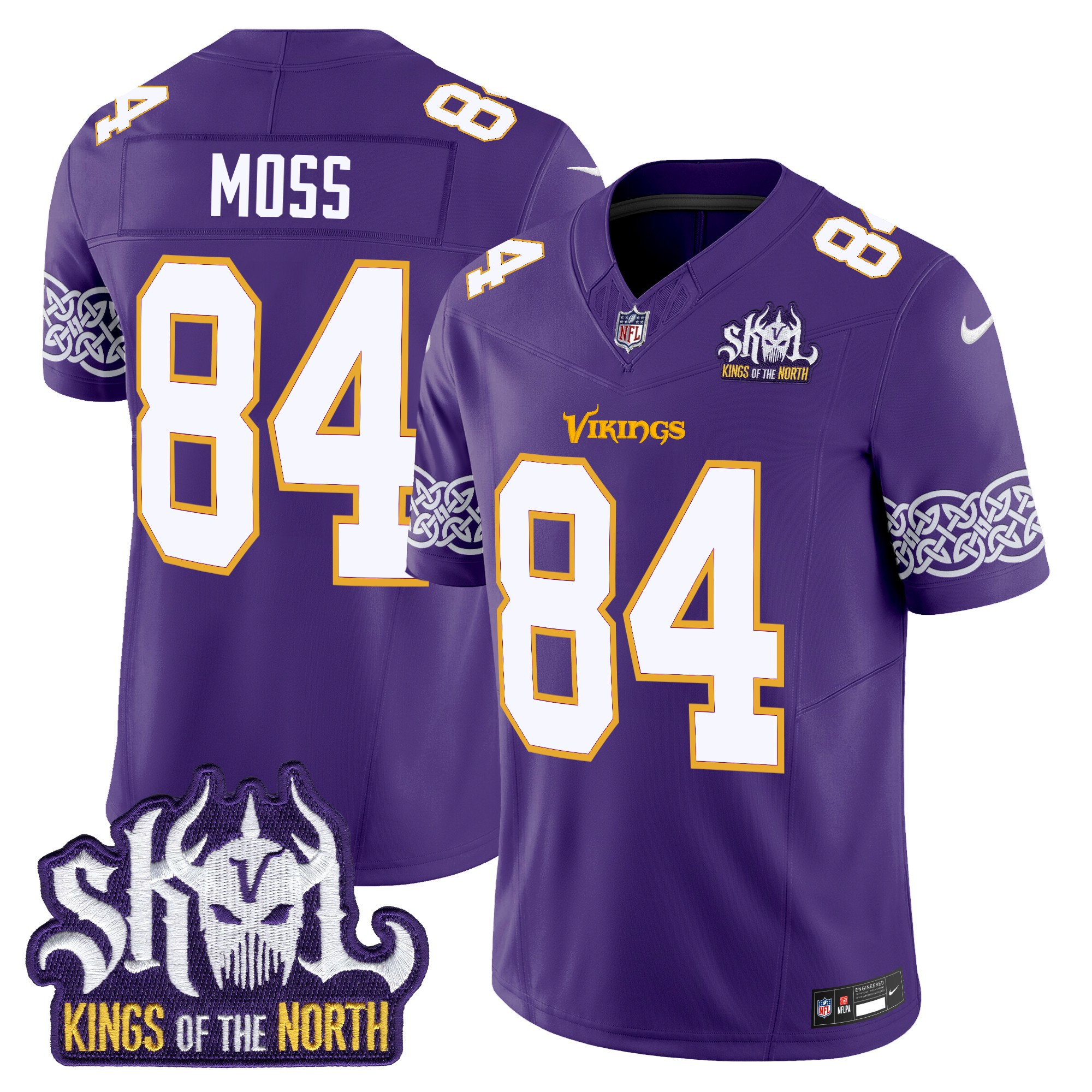 Men's Randy Moss Minnesota Vikings King Of The North Patch Throwback Vapor Limited Purple Jersey - All Stitched