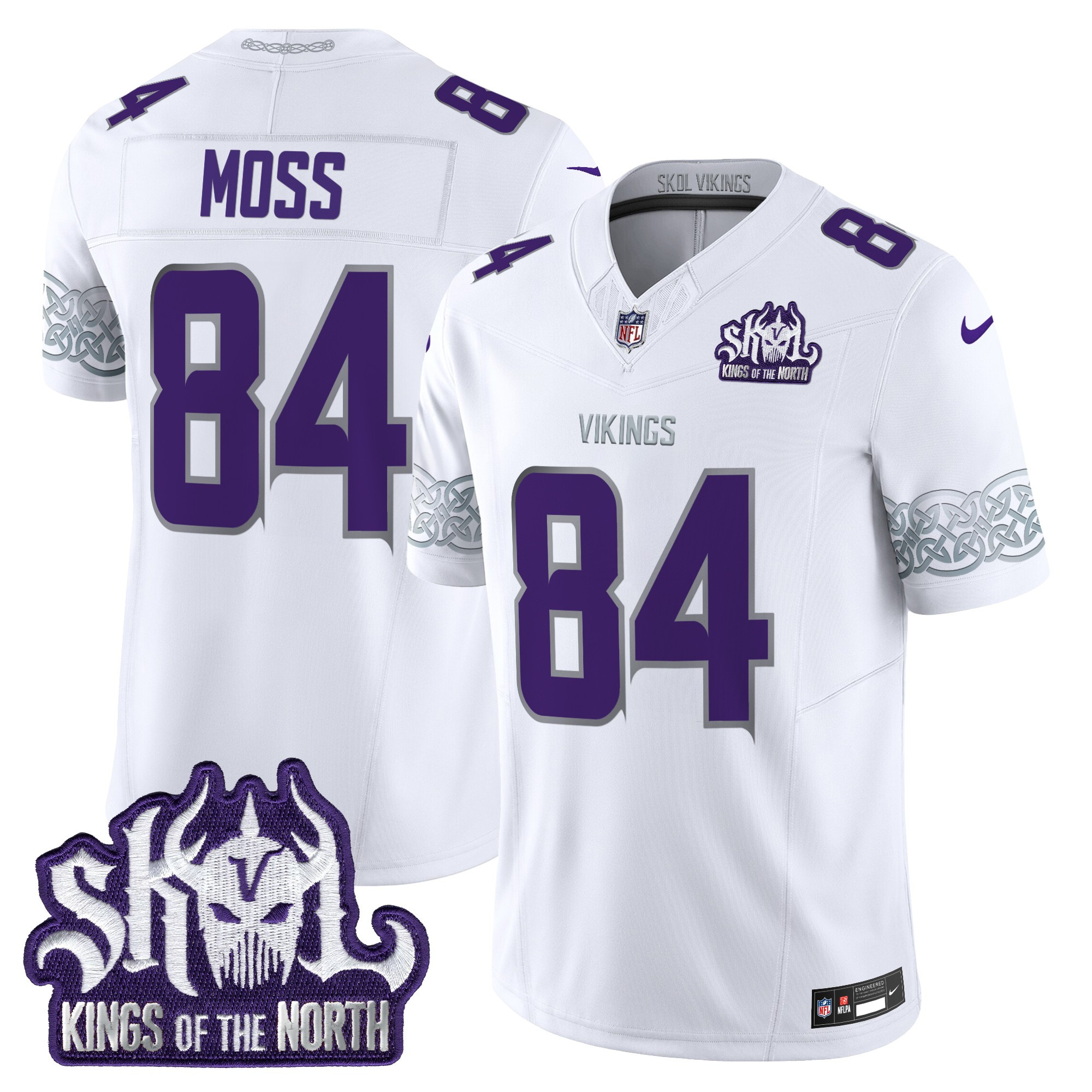 Men's Randy Moss Minnesota Vikings King Of The North Patch Throwback Vapor Limited Winter Warrior Jersey - All Stitched