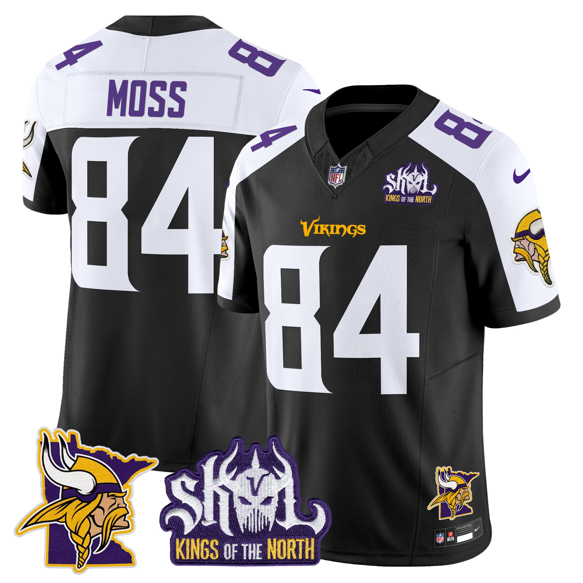 Men's Randy Moss Minnesota Vikings Kings Of The North Patch Vapor Limited Black Alternate Jersey - All Stitched
