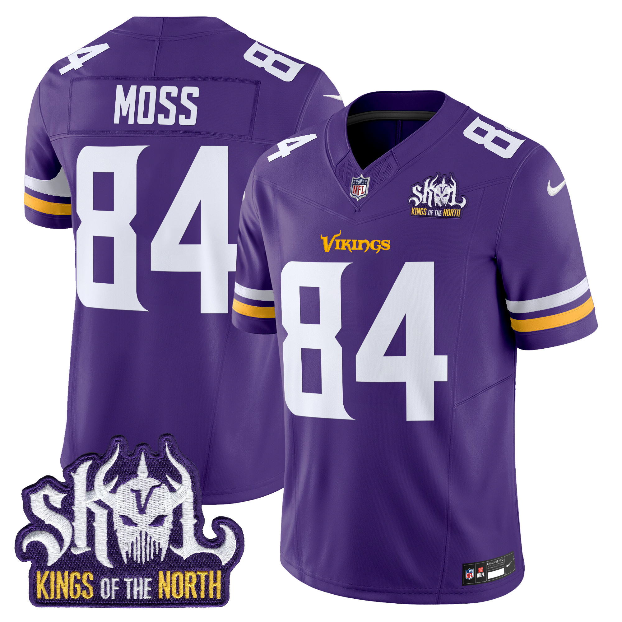 Men's Randy Moss Minnesota Vikings Kings Of The North Patch Vapor Limited Purple Jersey - All Stitched