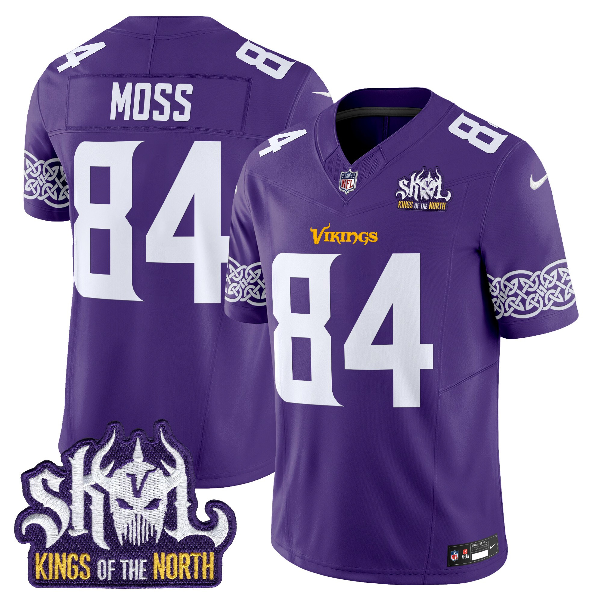 Men's Randy Moss Minnesota Vikings Kings Of The North Patch Vapor Limited Purple Jersey - All Stitched