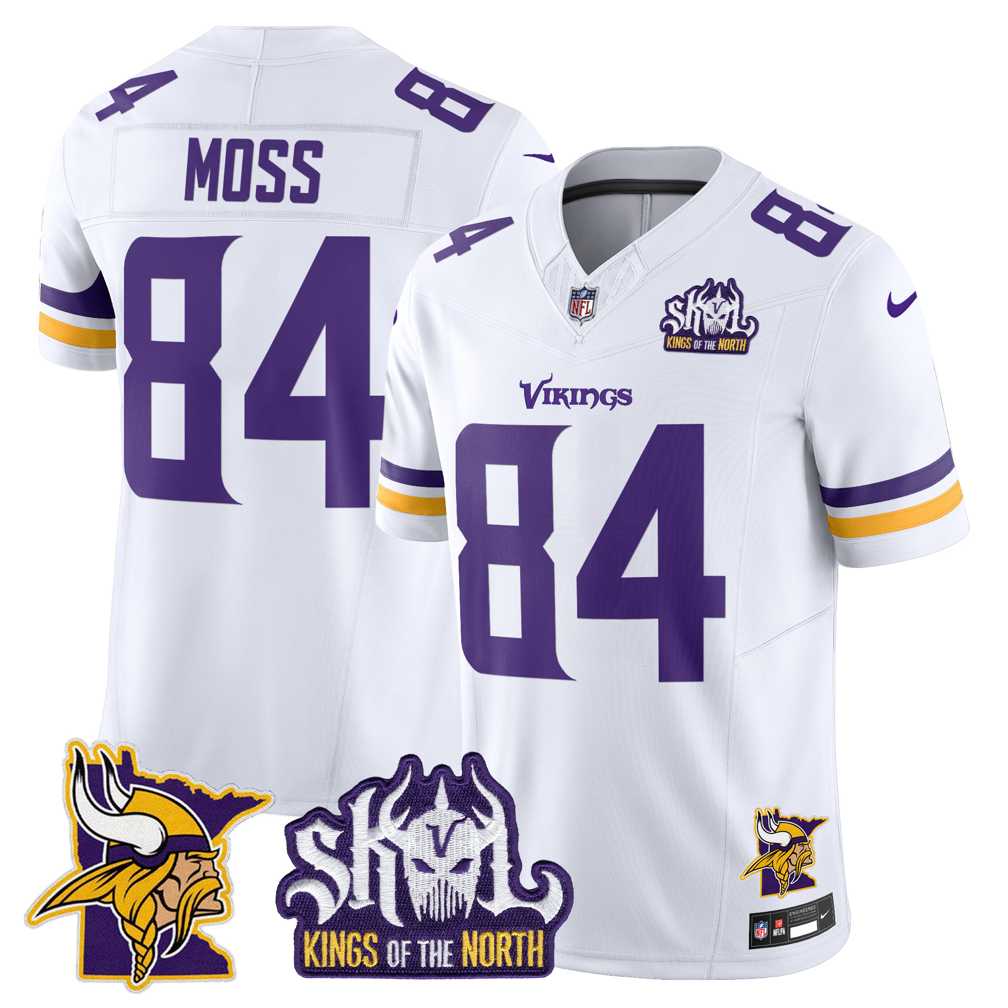 Men's Randy Moss Minnesota Vikings Kings Of The North Patch Vapor Limited White Jersey - All Stitched