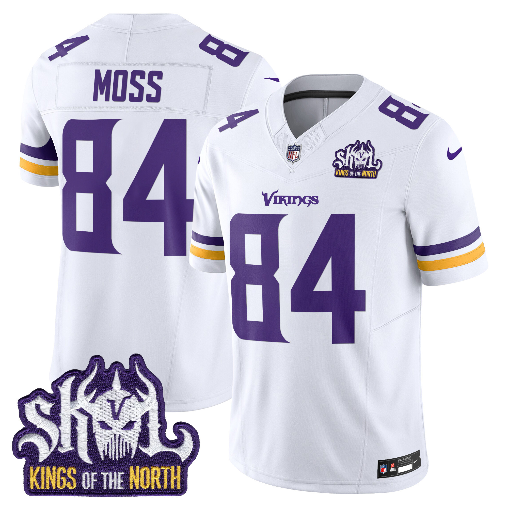 Men's Randy Moss Minnesota Vikings Kings Of The North Patch Vapor Limited White Jersey - All Stitched