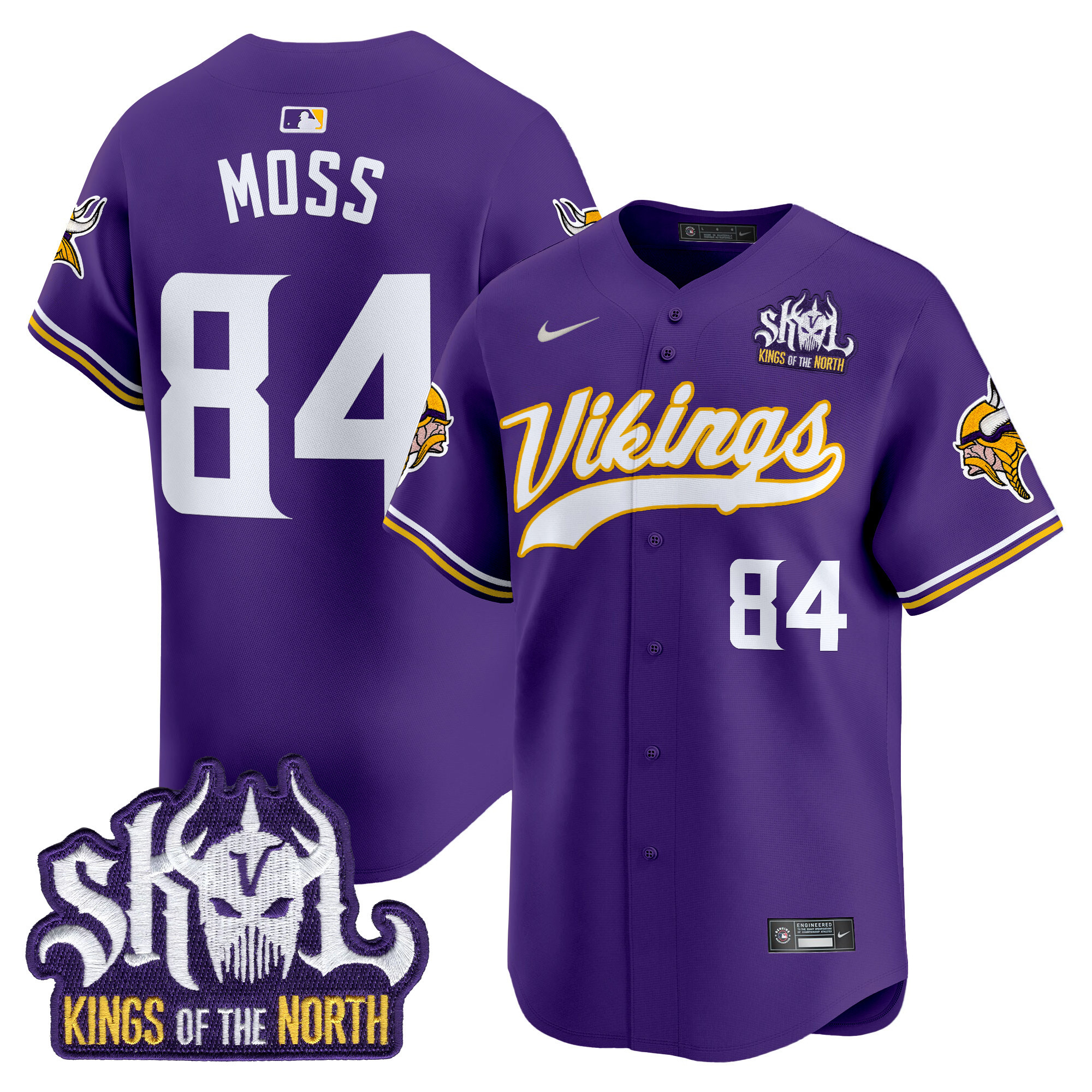 Men's Randy Moss Minnesota Vikings Kings Of The North Patch Vapor Premier Limited Purple Jersey - All Stitched