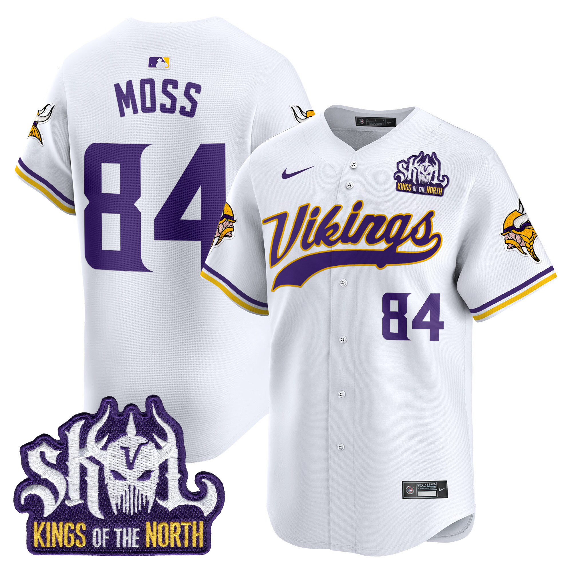 Men's Randy Moss Minnesota Vikings Kings Of The North Patch Vapor Premier Limited White Jersey - All Stitched
