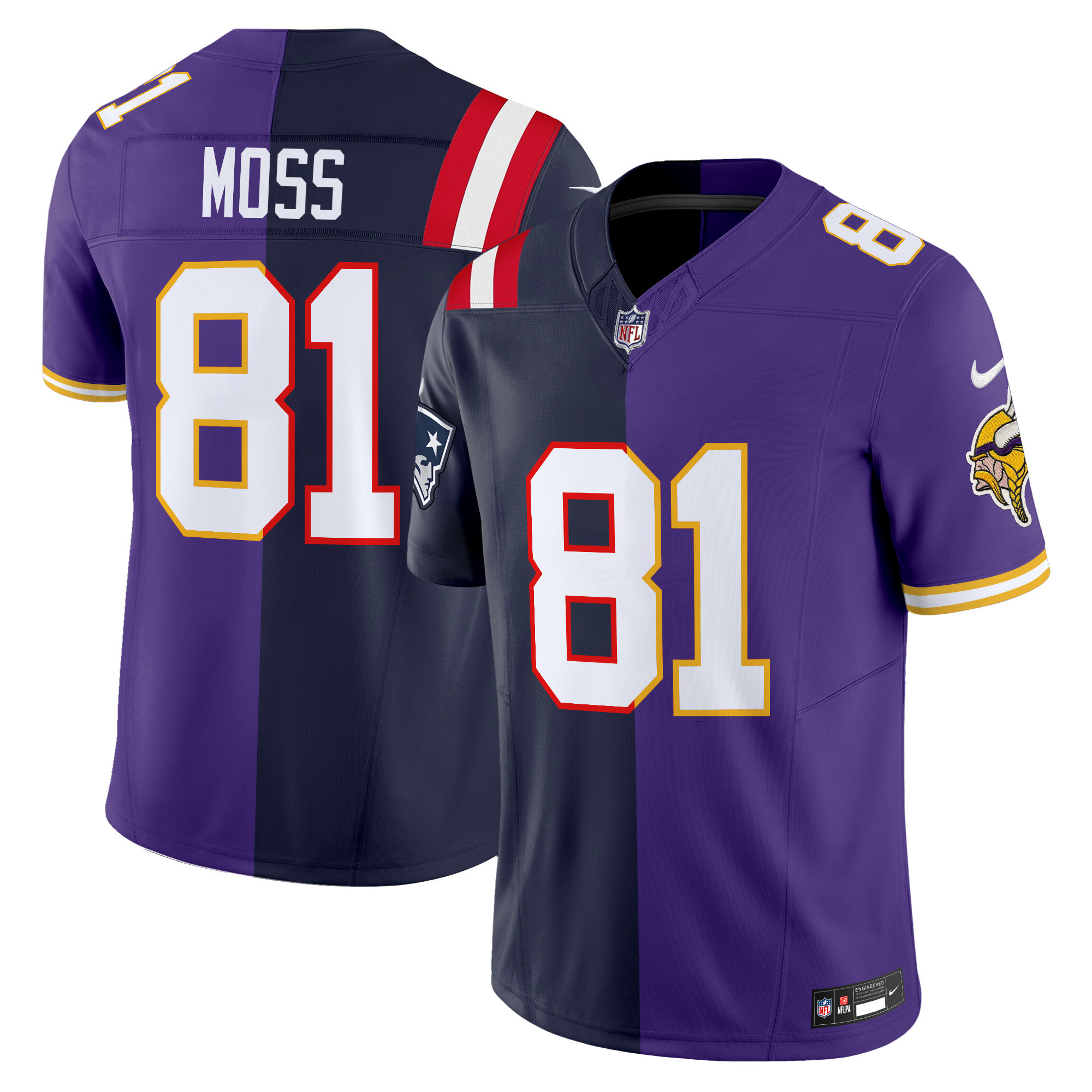 Men's Randy Moss Minnesota Vikings Split Vapor Limited #81 Vikings-Patriots Jersey - All Stitched