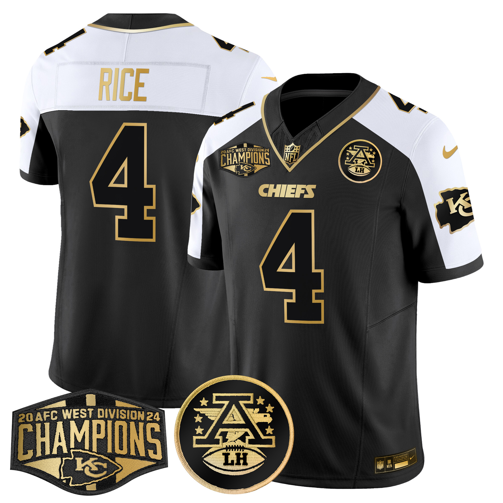 Men's Rashee Rice Kansas City Chiefs 2024 AFC West Division Champions Patch Gold Vapor Limited Alternate Jersey - All Stitched