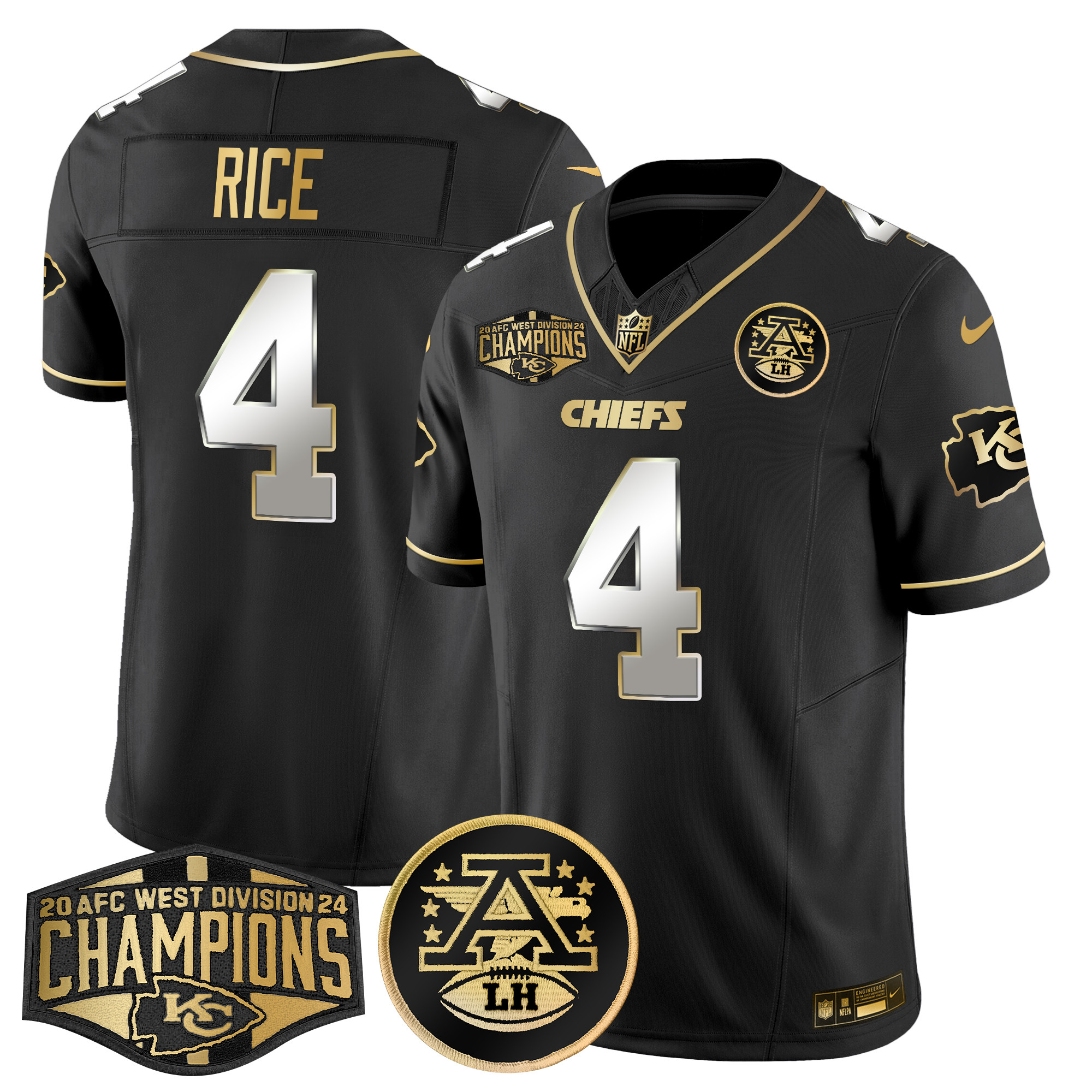 Men's Rashee Rice Kansas City Chiefs 2024 AFC West Division Champions Patch Gold Vapor Limited Black Limited Jersey - All Stitched