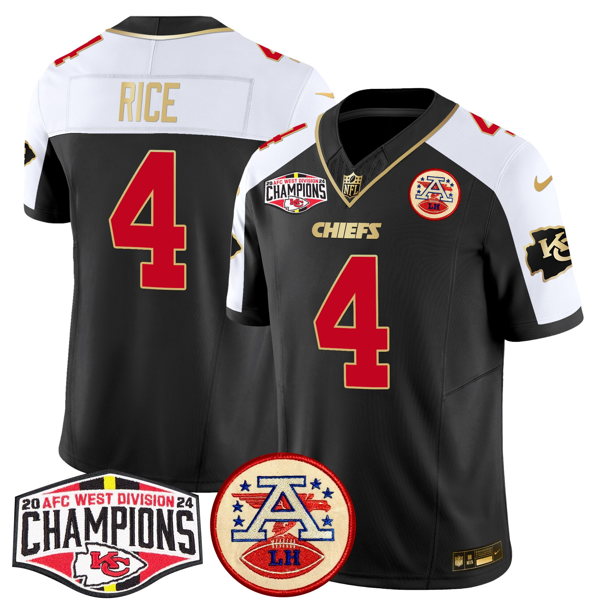 Men's Rashee Rice Kansas City Chiefs 2024 AFC West Division Champions Patch Vapor Limited Black Alternate Jersey - All Stitched