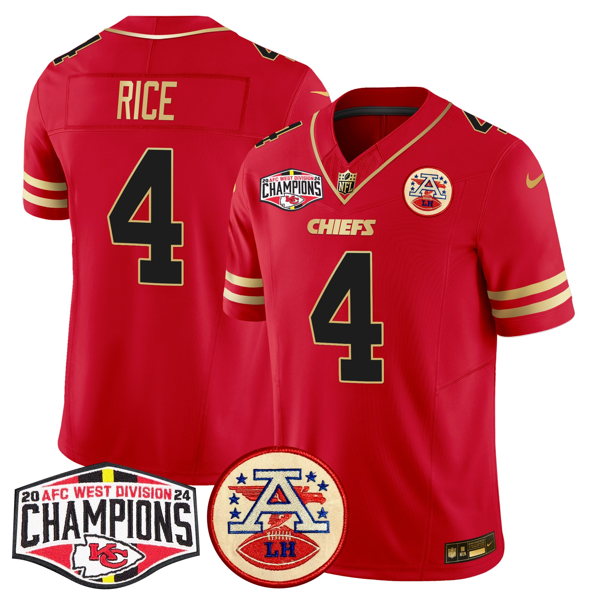Men's Rashee Rice Kansas City Chiefs 2024 AFC West Division Champions Patch Vapor Limited Black Red Jersey - All Stitched