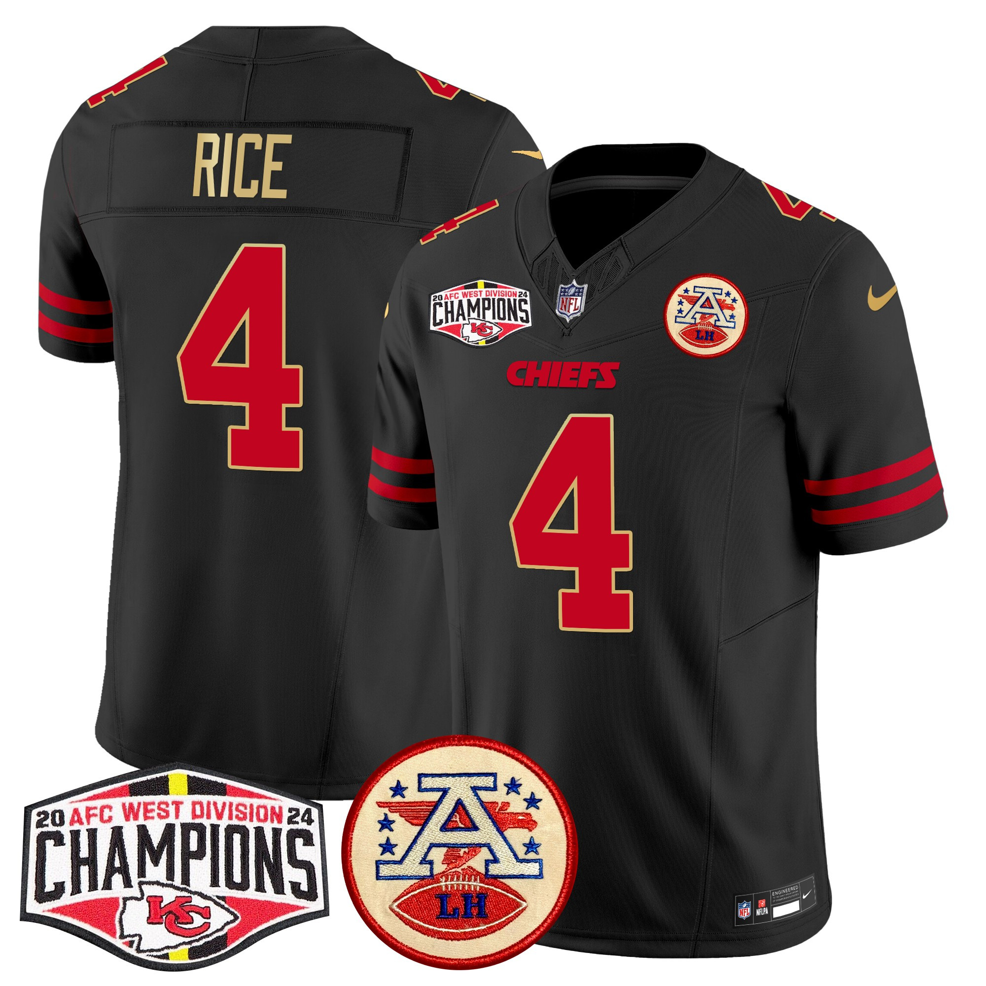 Men's Rashee Rice Kansas City Chiefs 2024 AFC West Division Champions Patch Vapor Limited Gold Trim Jersey - All Stitched