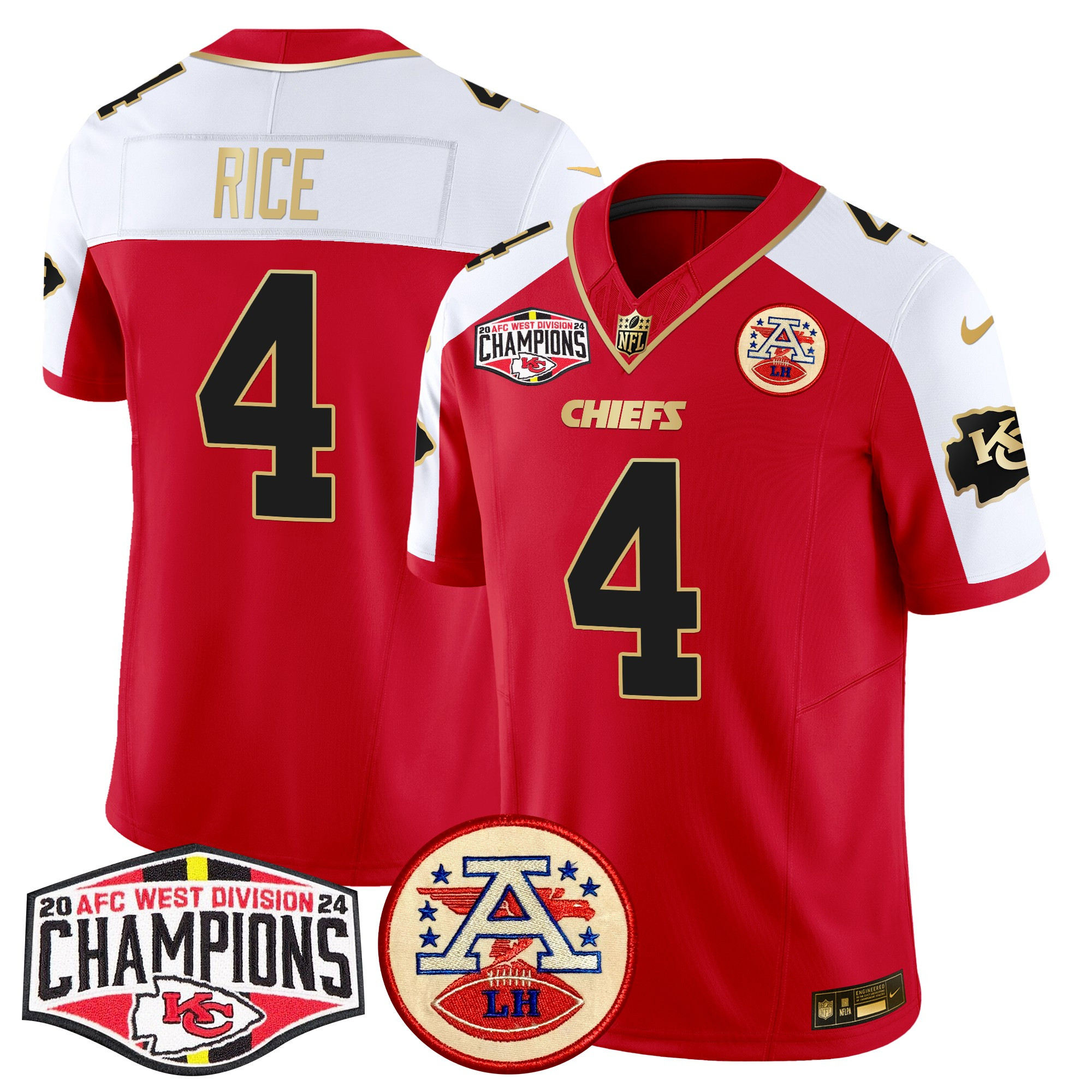 Men's Rashee Rice Kansas City Chiefs 2024 AFC West Division Champions Patch Vapor Limited Red Alternate Jersey - All Stitched